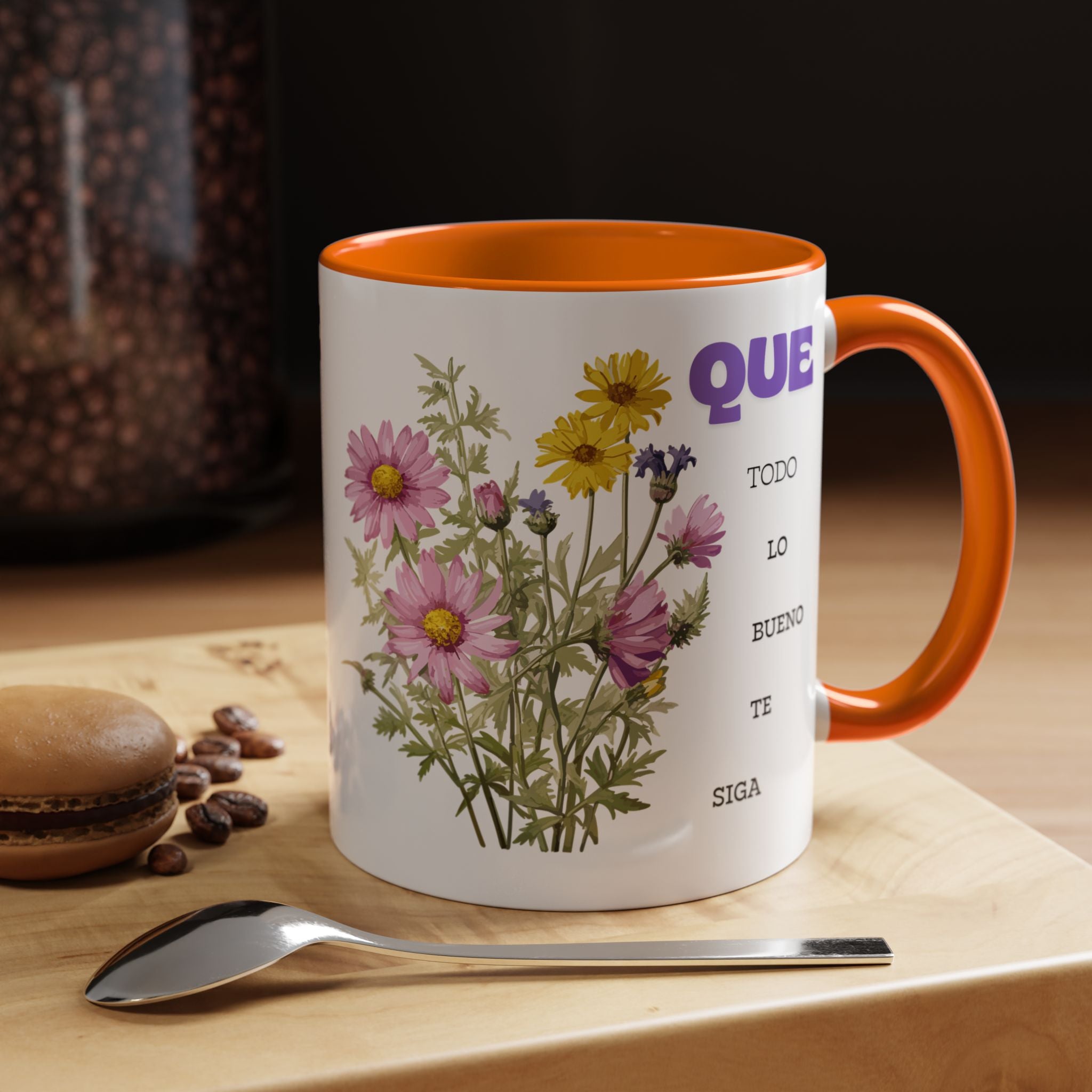 Inspirational Spanish Floral Coffee Mug — "Que todo lo bueno te siga" Accent Mug (11/15oz)