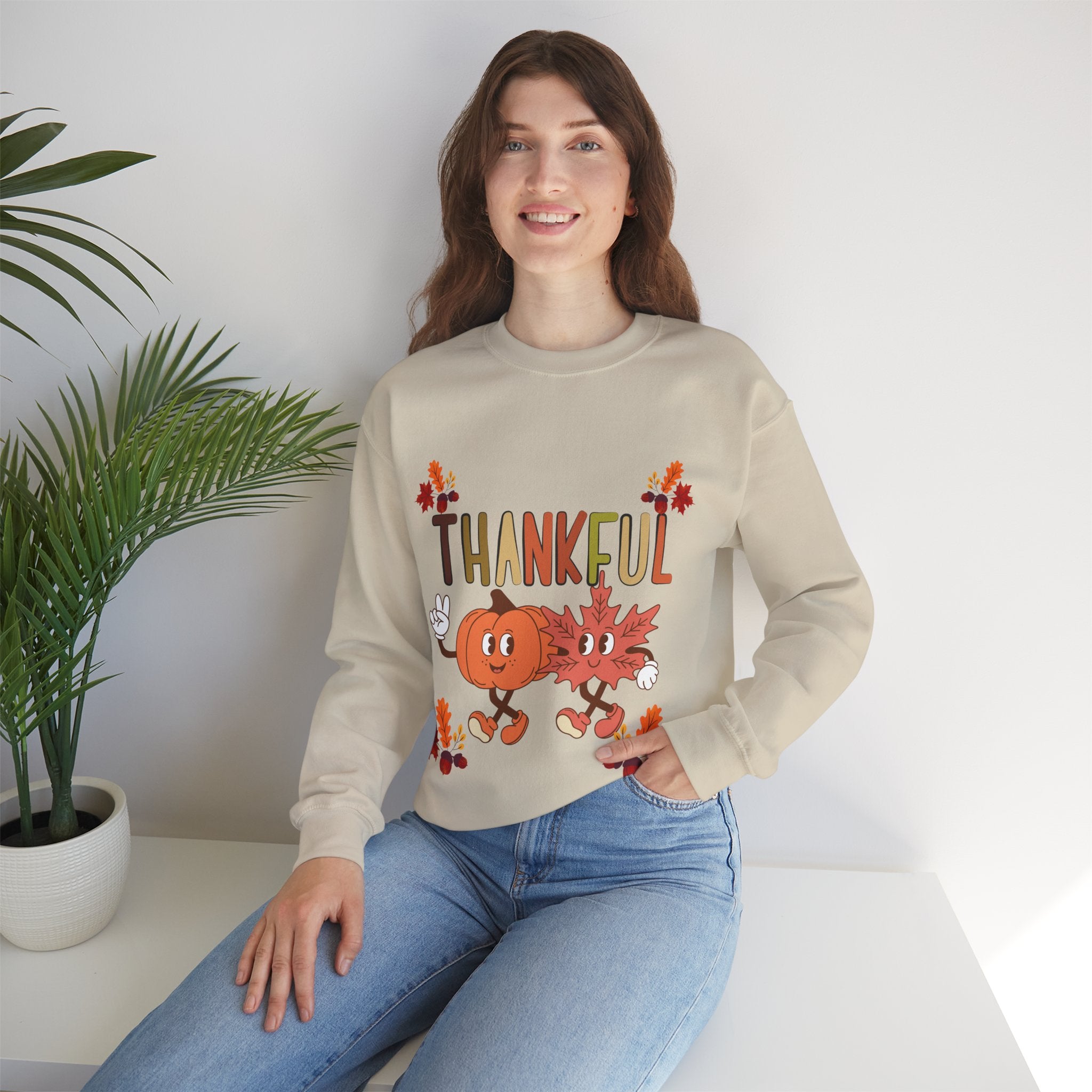 Thankful Autumn Crewneck Sweatshirt, Cozy Fall Sweater, Unisex Sweatshirt, Thanksgiving Gift, Cute Seasonal Apparel