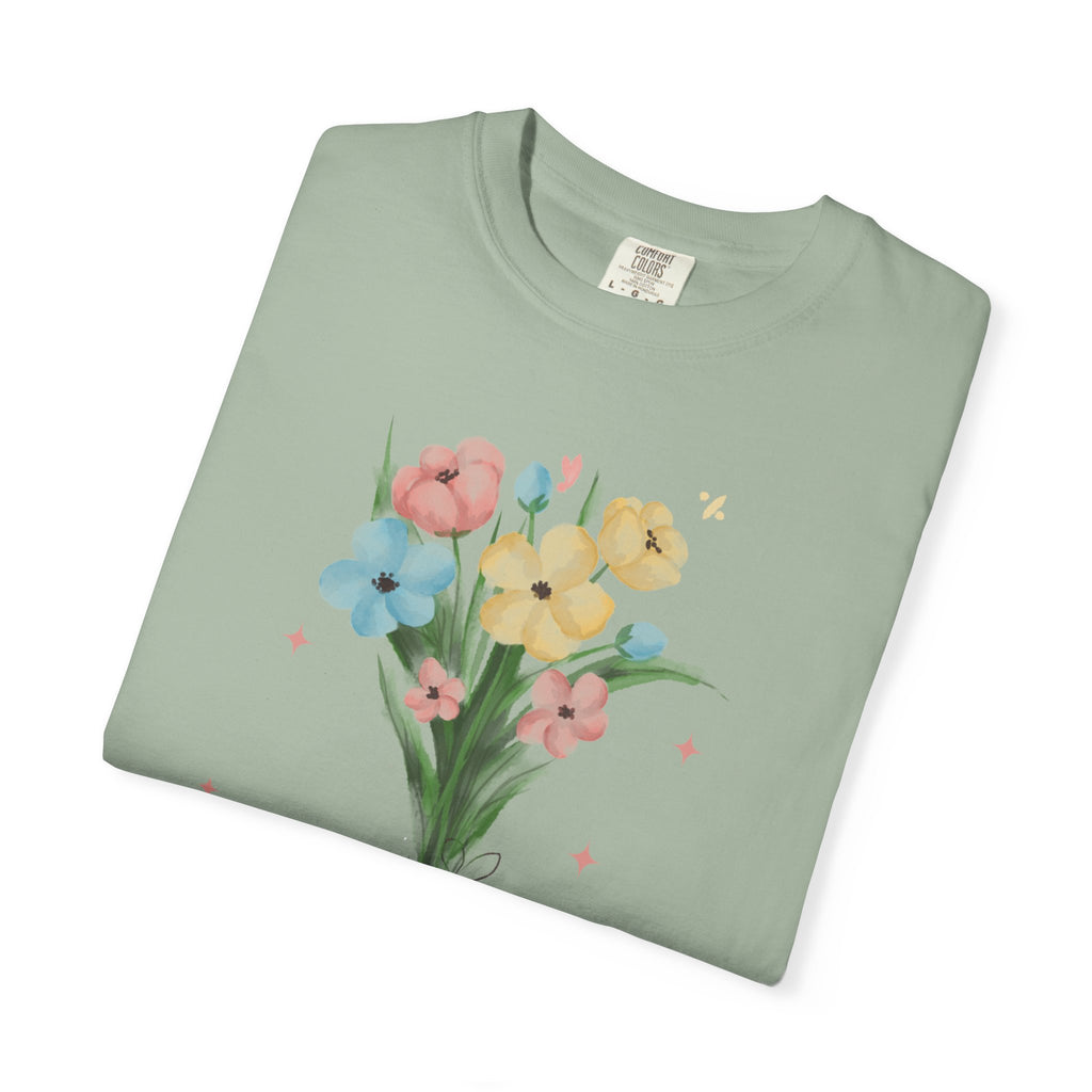 Flower Bouquet Unisex Garment-Dyed T-shirt, Spring Gift, Casual Wear, Floral Tee, Mother's Day Top, Gardening Shirt