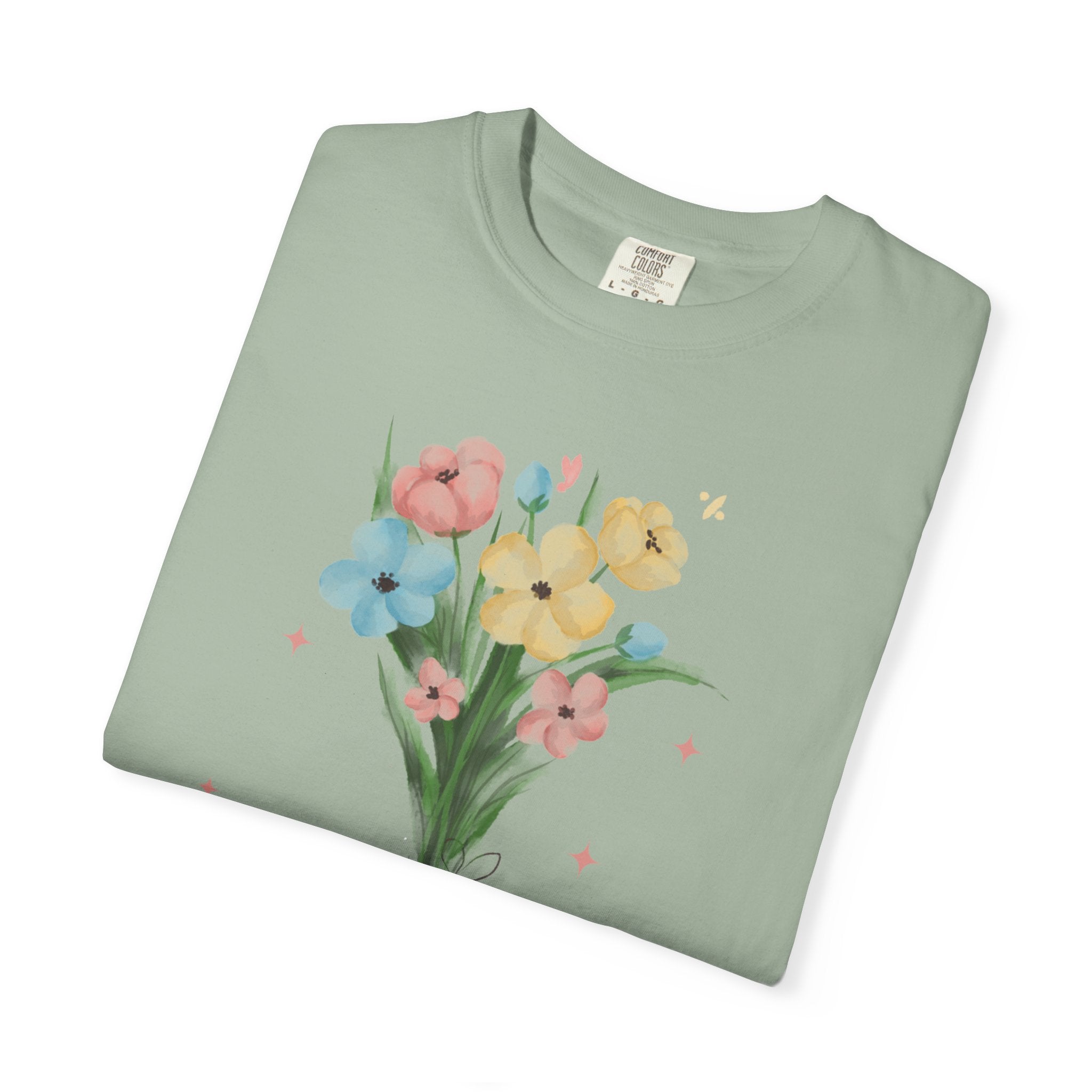 Flower Bouquet Unisex Garment-Dyed T-shirt, Spring Gift, Casual Wear, Floral Tee, Mother's Day Top, Gardening Shirt