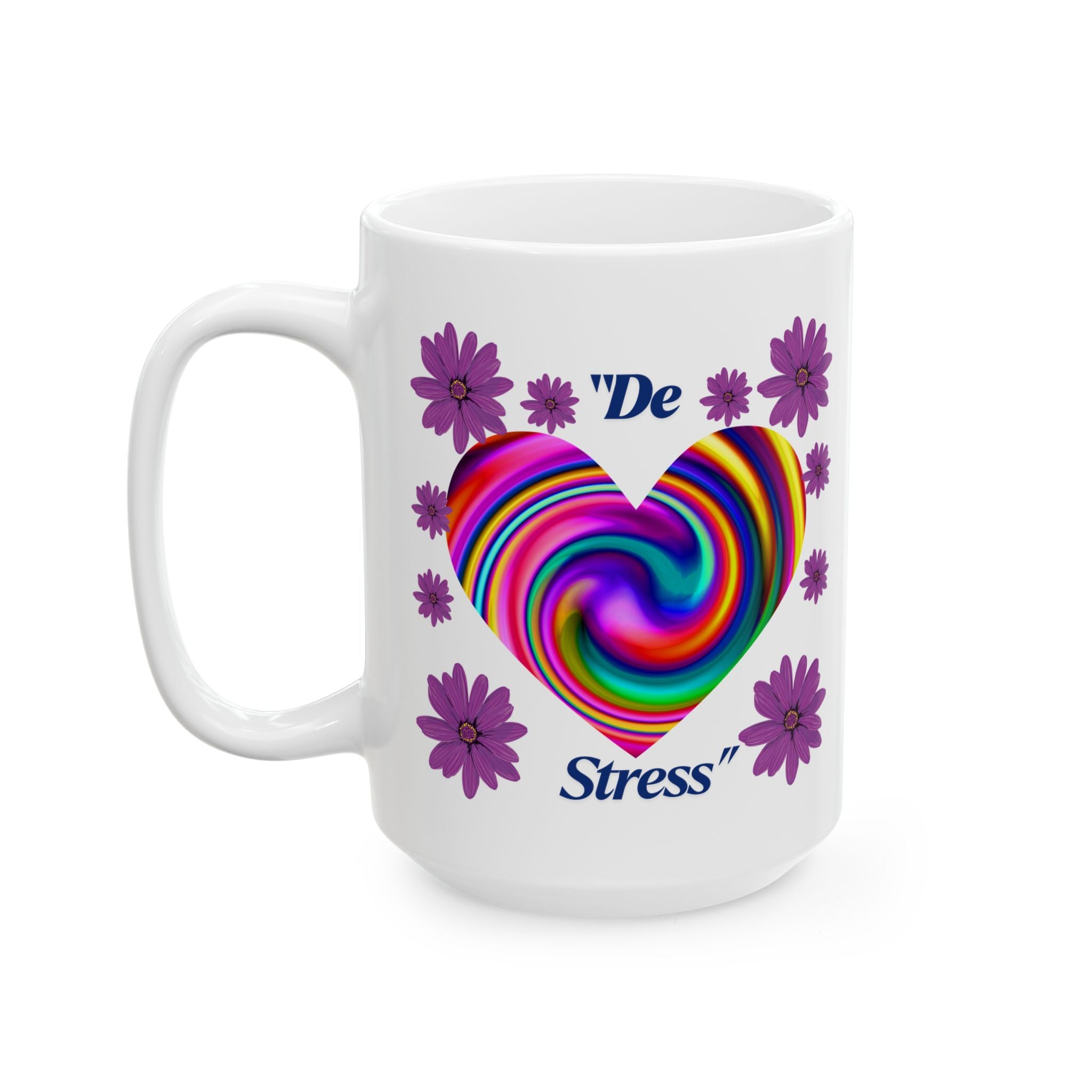 Whimsical Floral Heart Mug - Colorful Rainbow Design, Perfect for Gift, Home Office, Coffee Lovers, Tea Enthusiasts