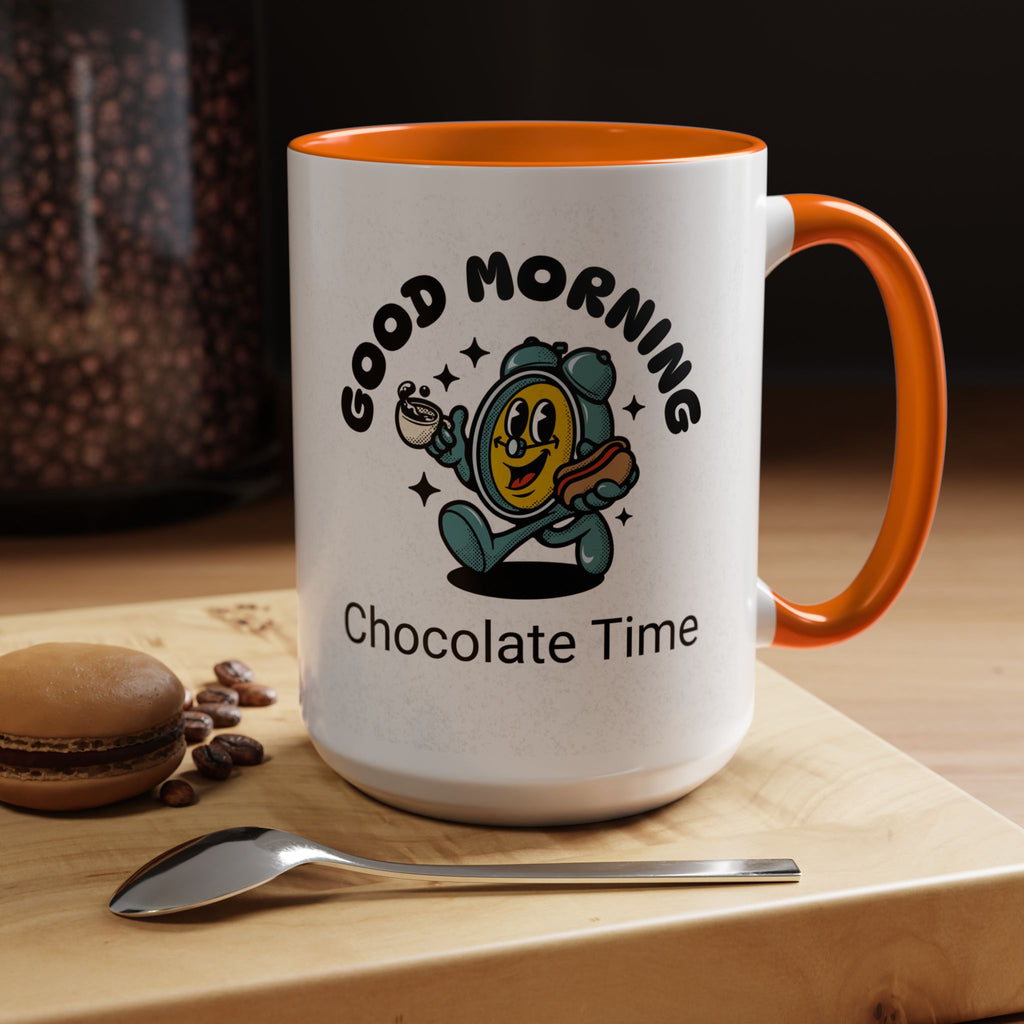 Cheerful Accent Coffee Mug, Good Morning Mug, Hot Beverage Cup, Chocolate Time Gift, Fun Kitchen Decor