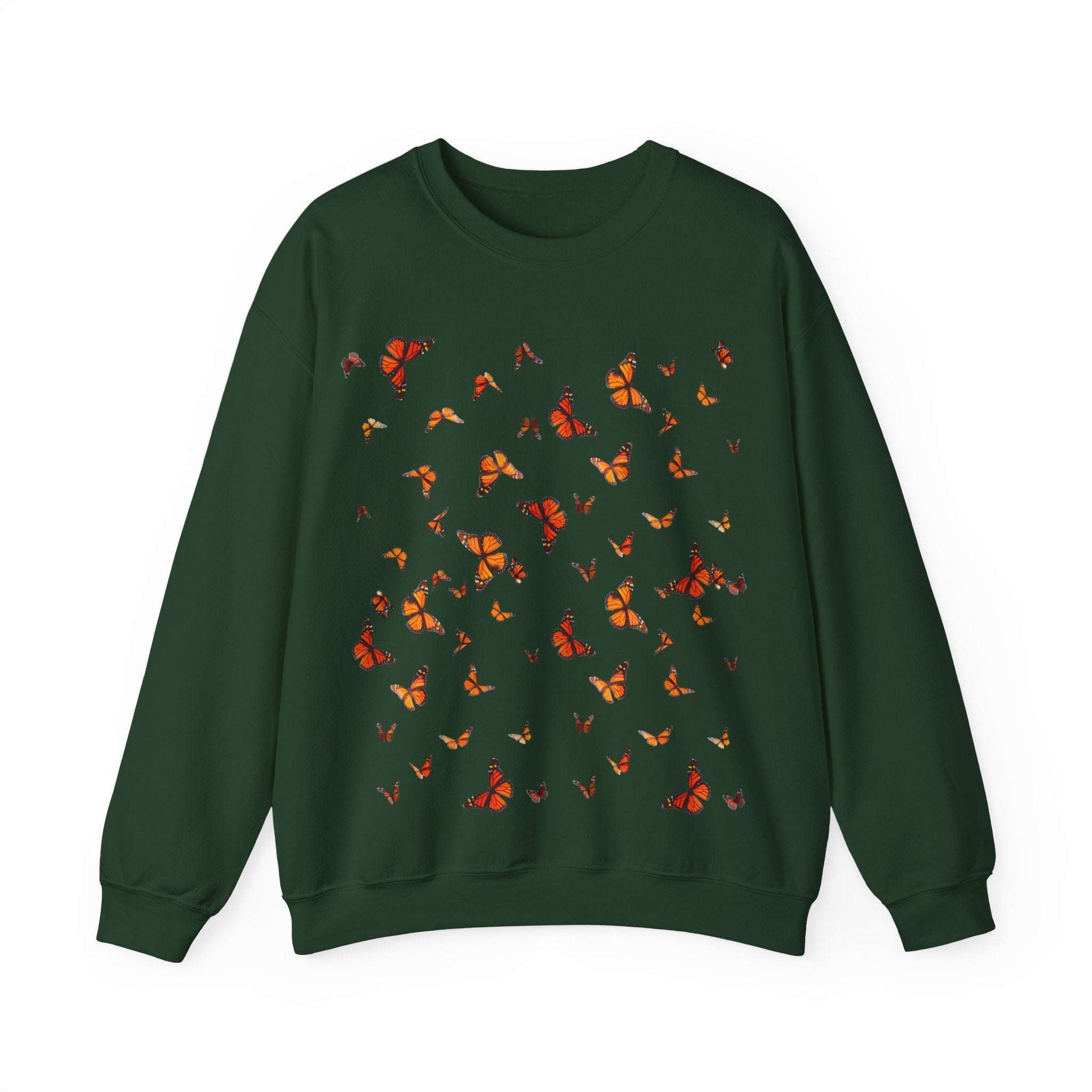 Butterfly Flock Crewneck Sweatshirt — Orange Monarchs Graphic