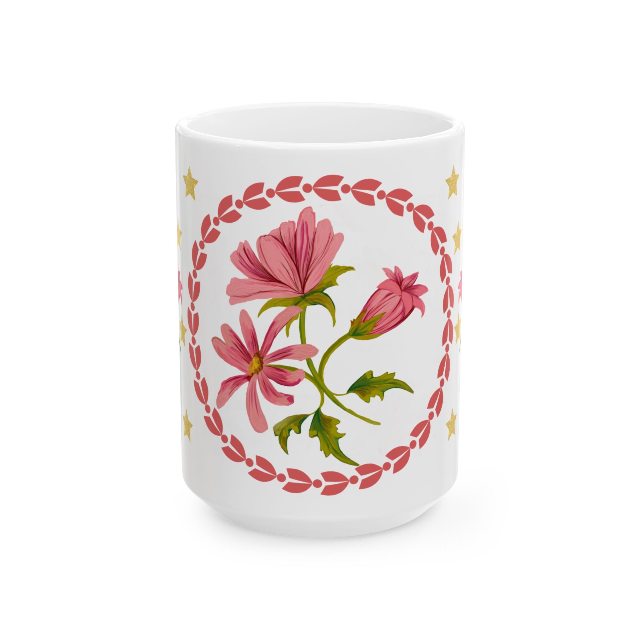 Floral Pink Cosmos Ceramic Mug (11oz & 15oz) — Vintage Garden Tea Coffee Cup
