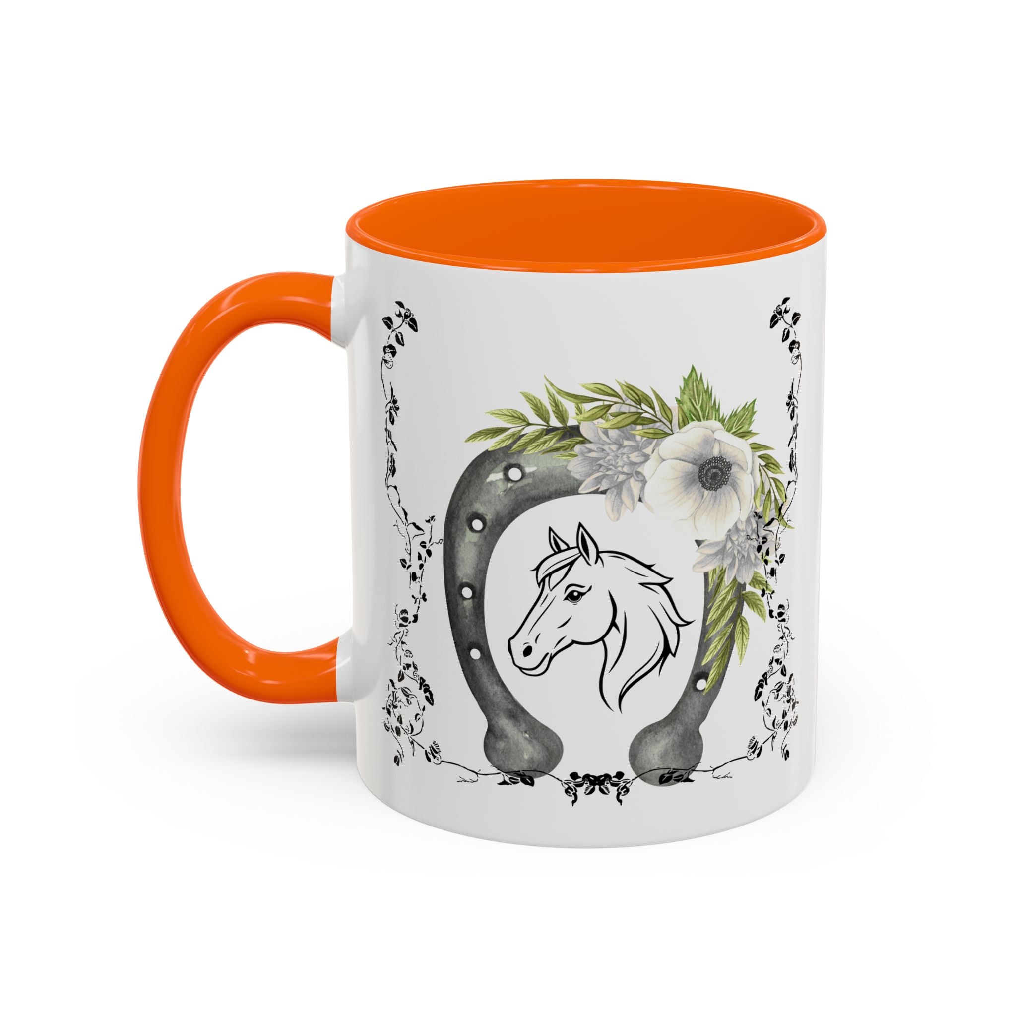 Personalized Floral Horseshoe Mug - Unique Gift for Horse Lovers, Cowgirl Theme, Farmhouse Decor, Wedding Favors, Custom Name Mug