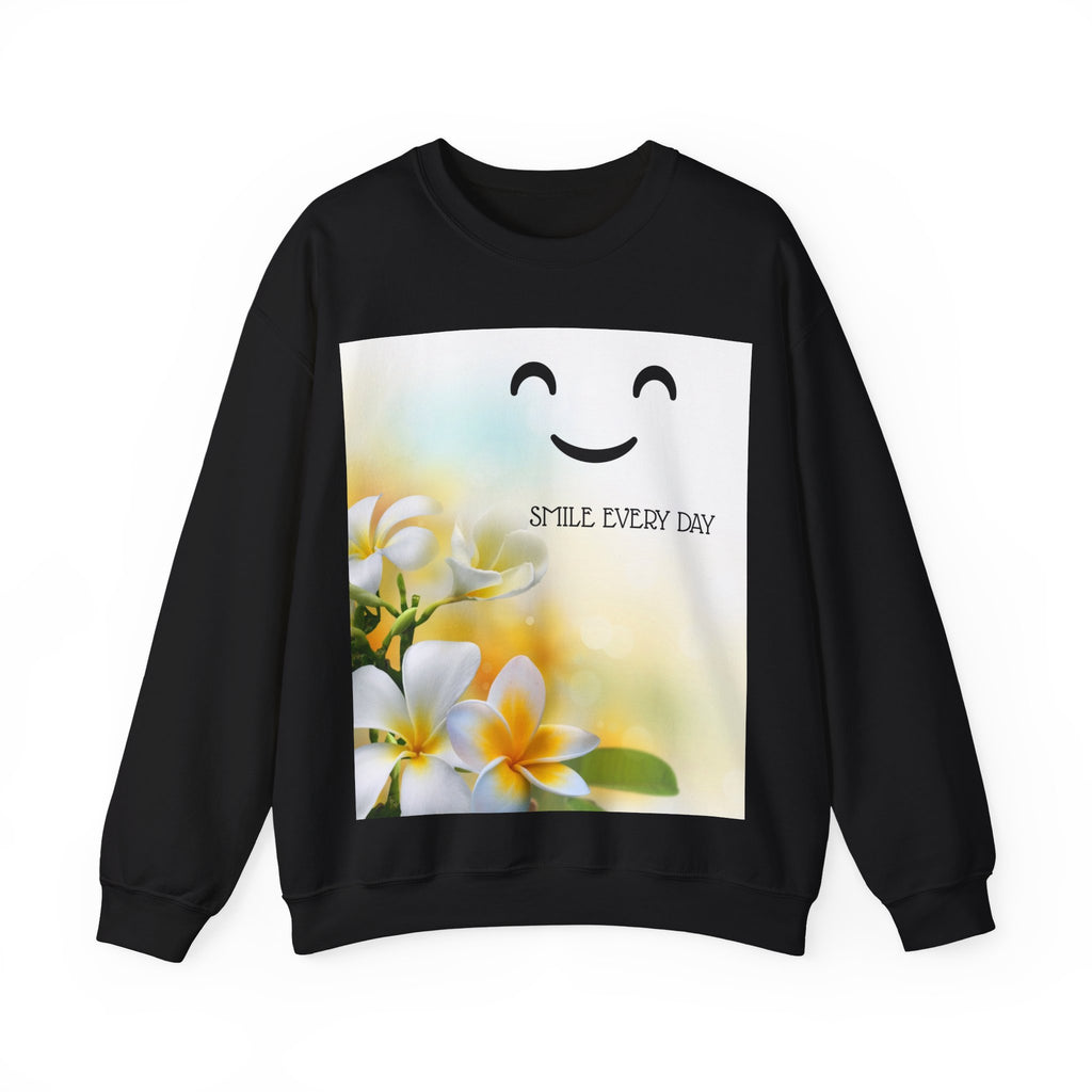 Smile Every Day Crewneck Sweatshirt — Floral Plumeria Happy Face Graphic