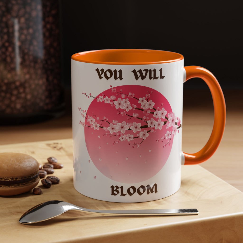 You Will Bloom Accent Coffee Mug — Cherry Blossom Inspirational 11/15oz