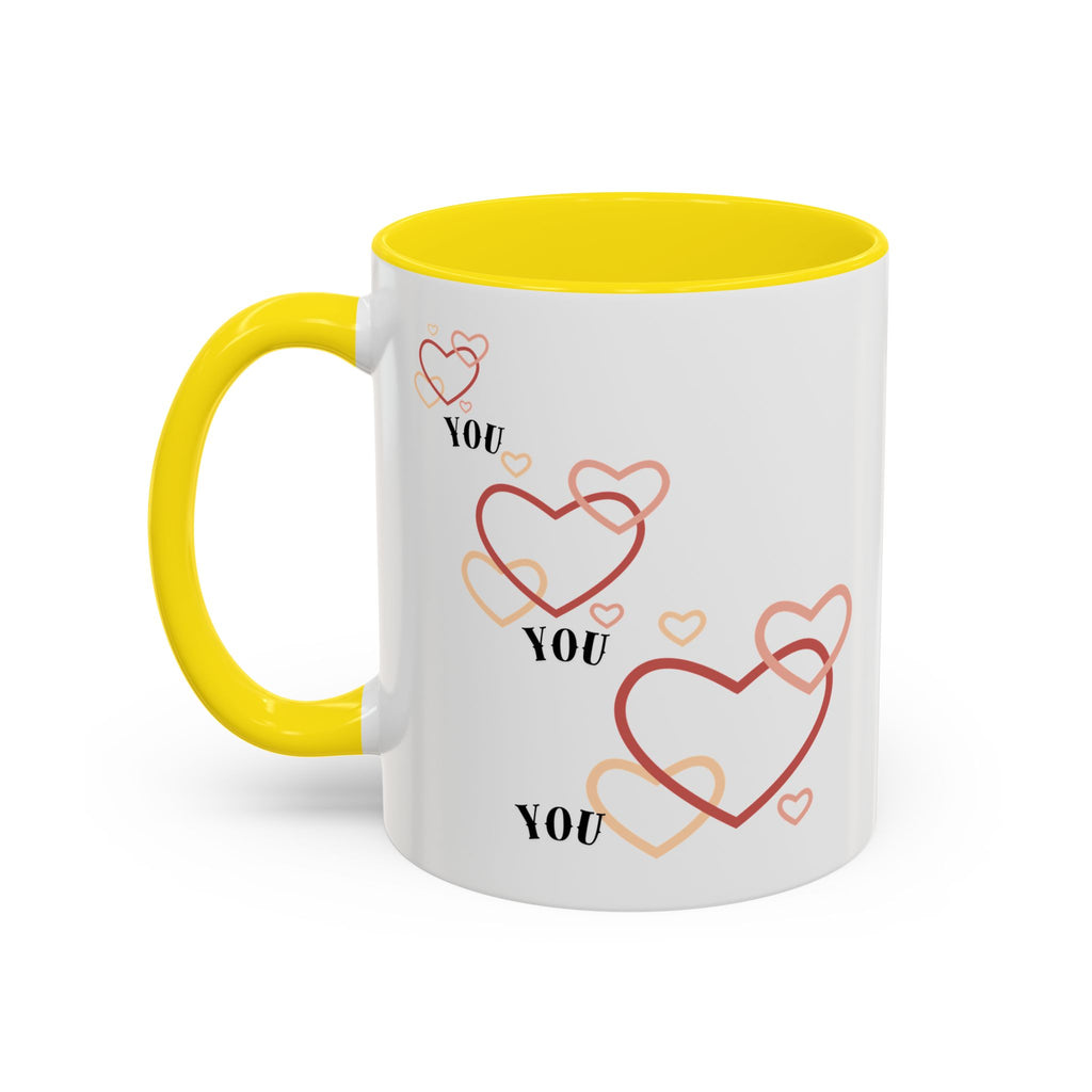 Love You Accent Coffee Mug, Valentine's Day Gift, Heart Mug, Cute Coffee Cup, Romantic Beverage Container