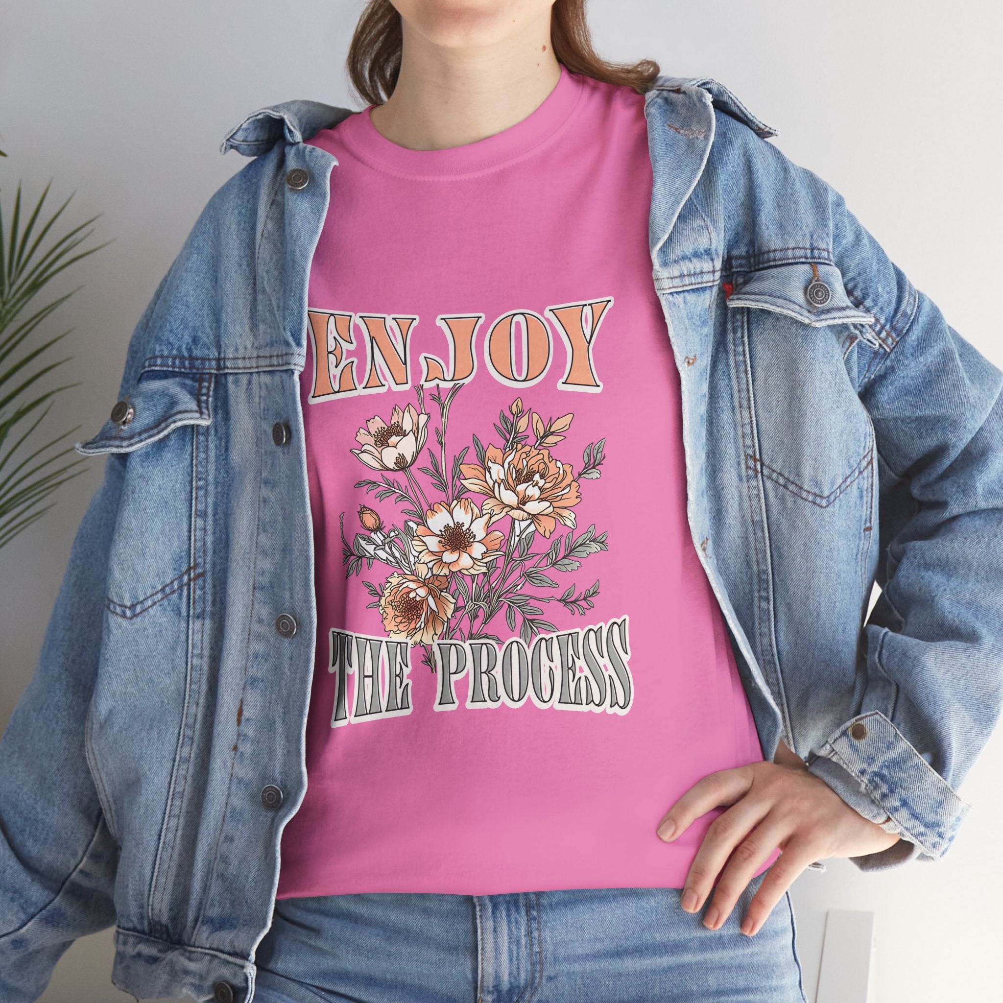 Unisex Heavy Cotton Tee - Enjoy the Process Floral Shirt, Gifts for Her, Motivational Tee, Casual Wear, Nature Lovers T-Shirt