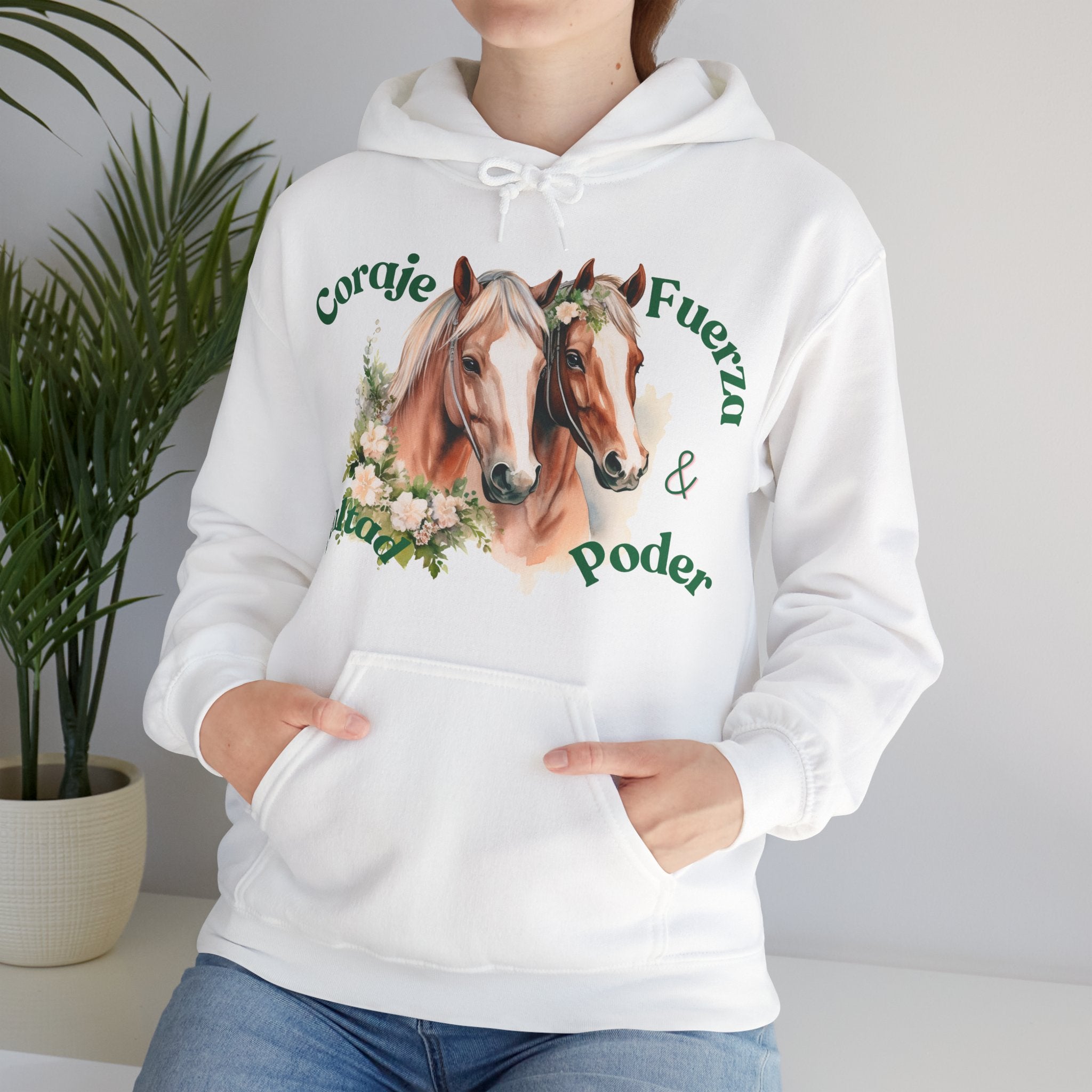 Equine Spirit Hooded Sweatshirt - Courage, Strength, Love, Gift for Horse Lovers, Cozy Wear, Equestrian Apparel, Motivational Sweatshirt