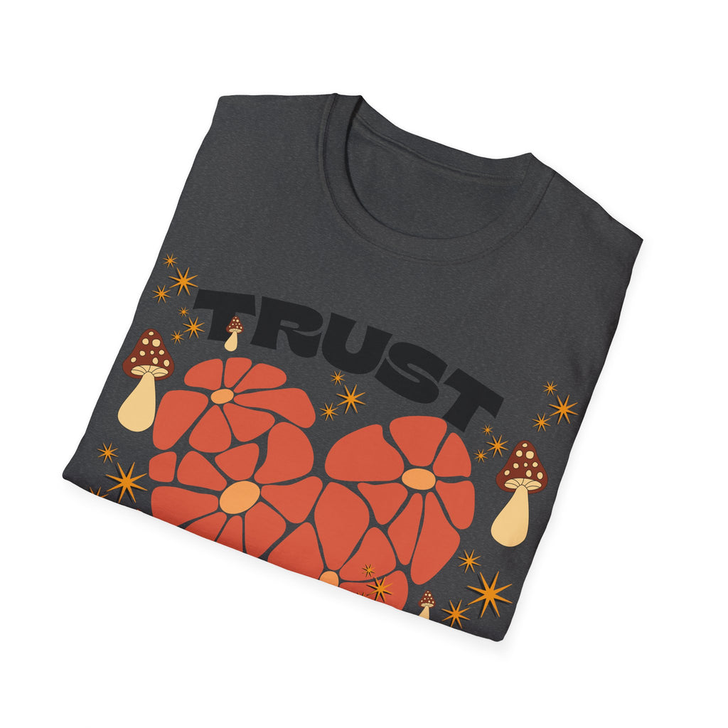 Trust The Process Heart T-Shirt — Positive Motivation Tee with Mushroom & Mosaic Heart Design