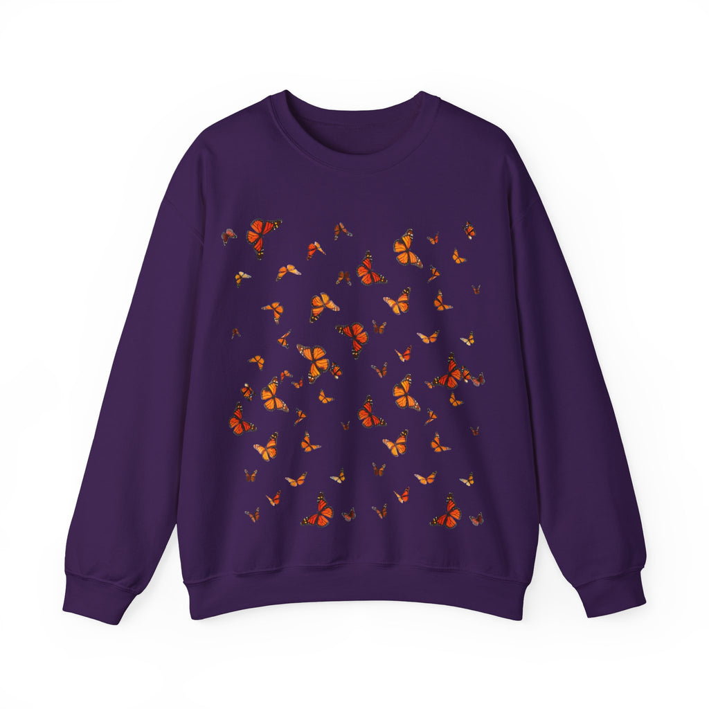 Butterfly Flock Crewneck Sweatshirt — Orange Monarchs Graphic