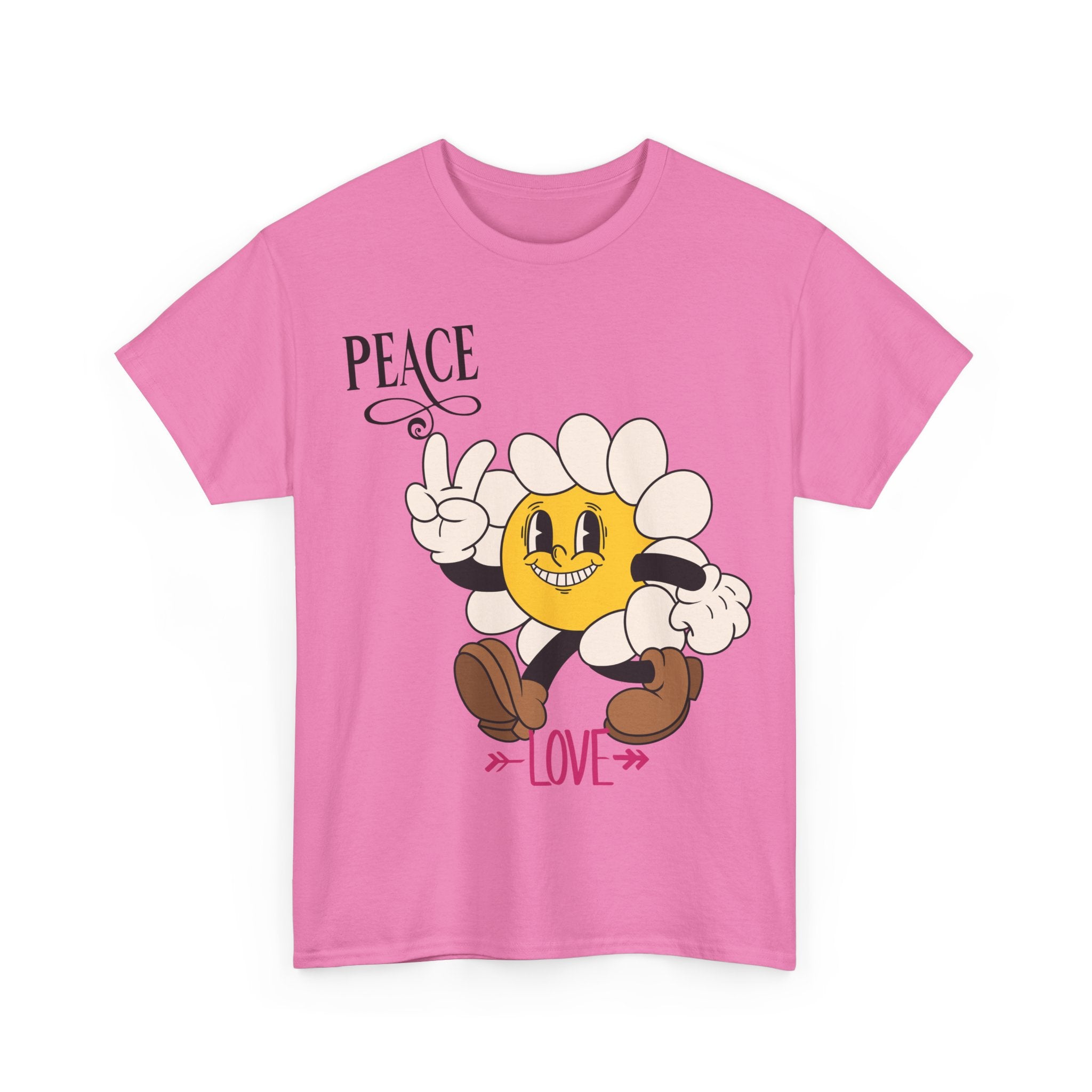 Peace & Love Daisy Character T-Shirt — Retro Smiley Flower Tee