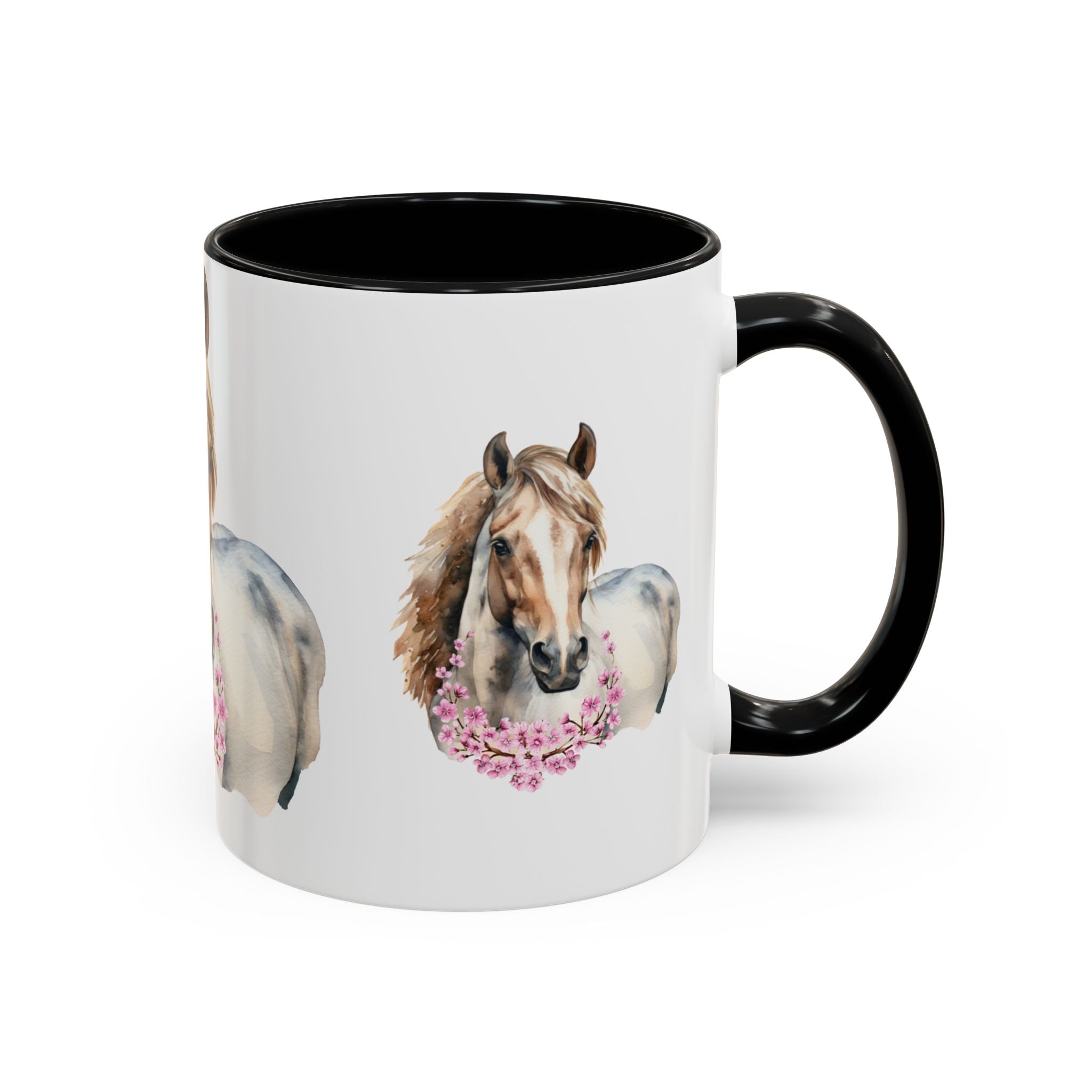 Horse Portrait Accent Coffee Mug — Floral Necklace Rustic Equestrian Gift (11/15oz)