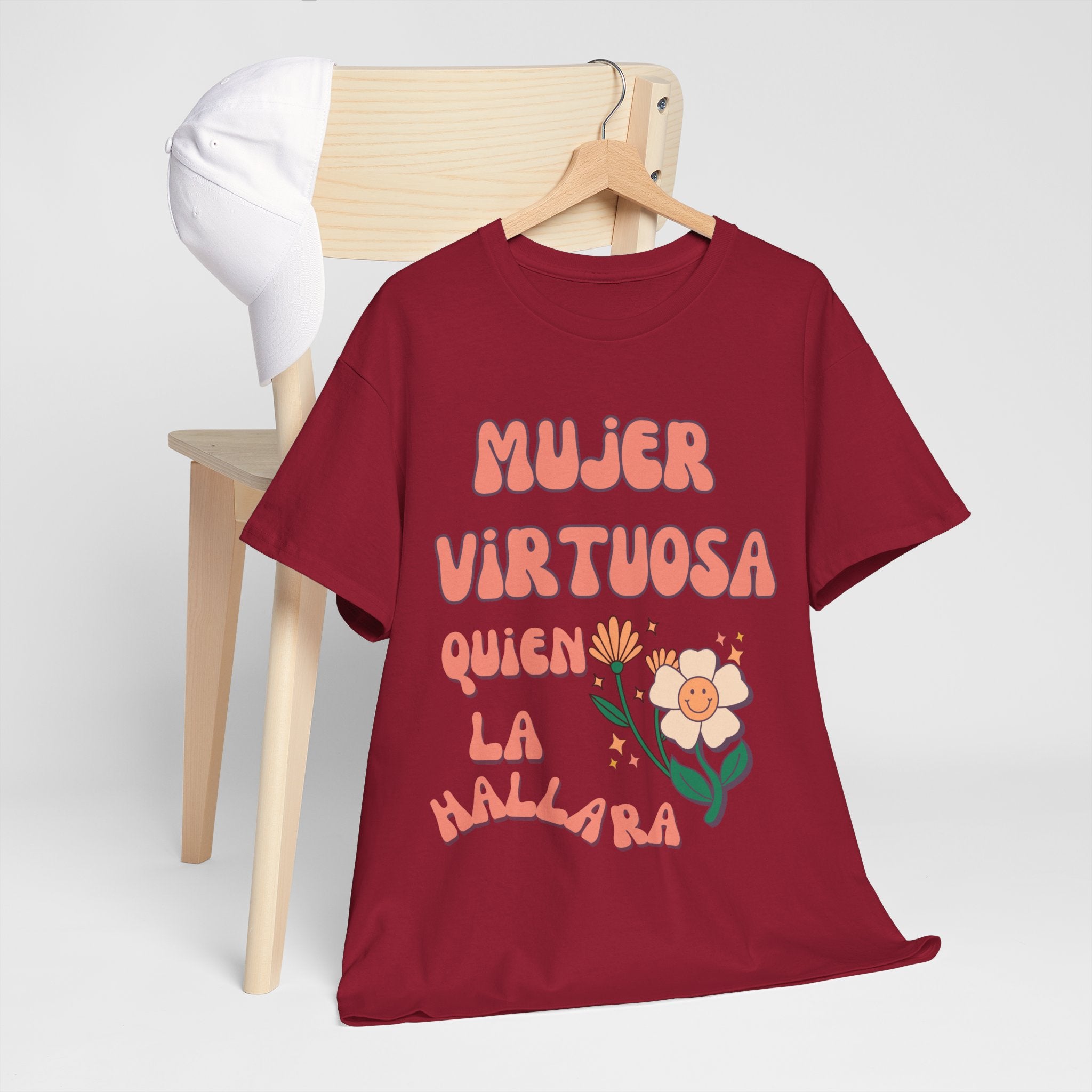 Empowering Unisex Heavy Cotton Tee - 'Mujer Virtuosa' Floral Print, Inspirational Gift, Feminist T-Shirt, Everyday Wear, Motivation Tee