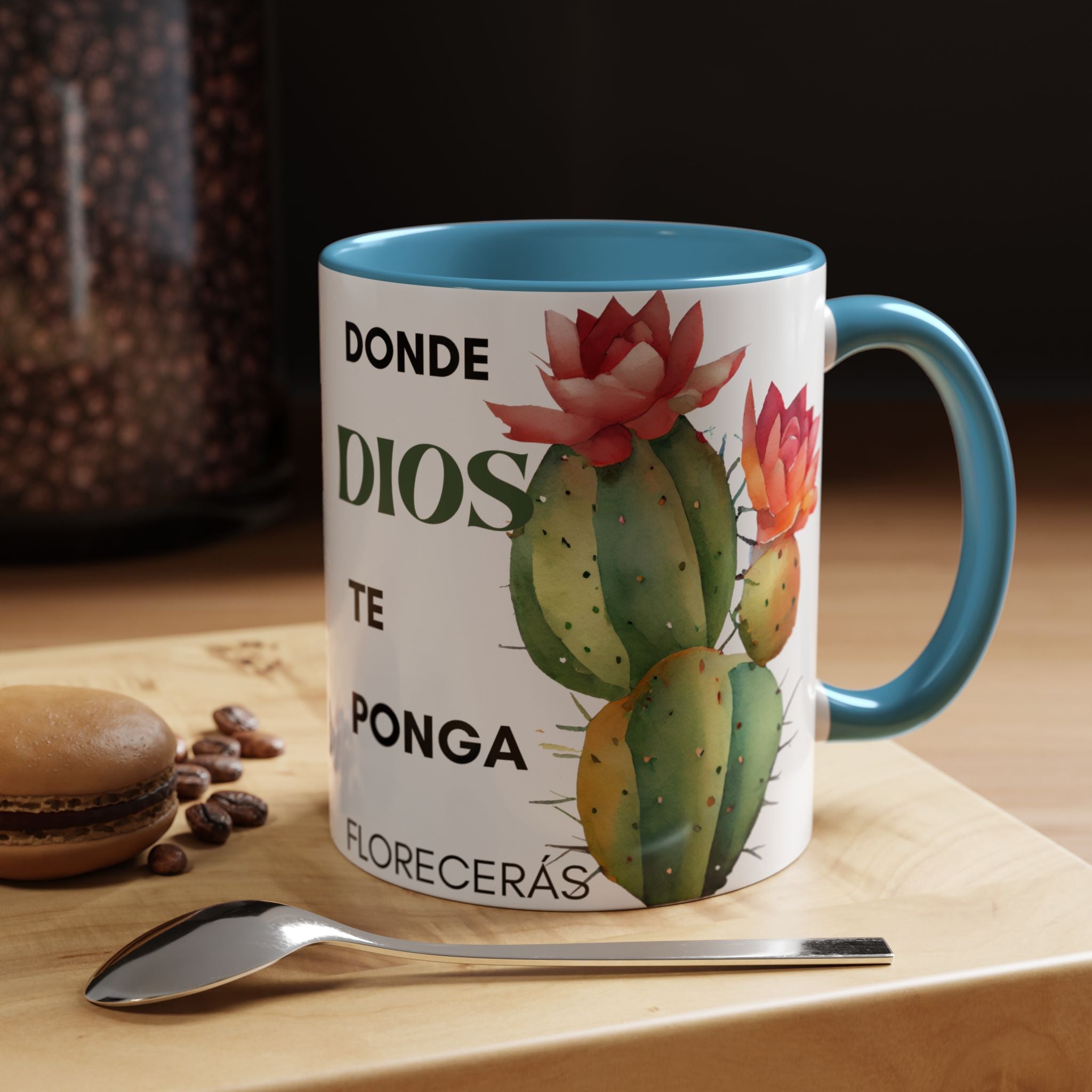Cactus Floral Accent Coffee Mug – ‘Donde Dios Te Ponga Florecerás’ Spanish Inspirational Mug