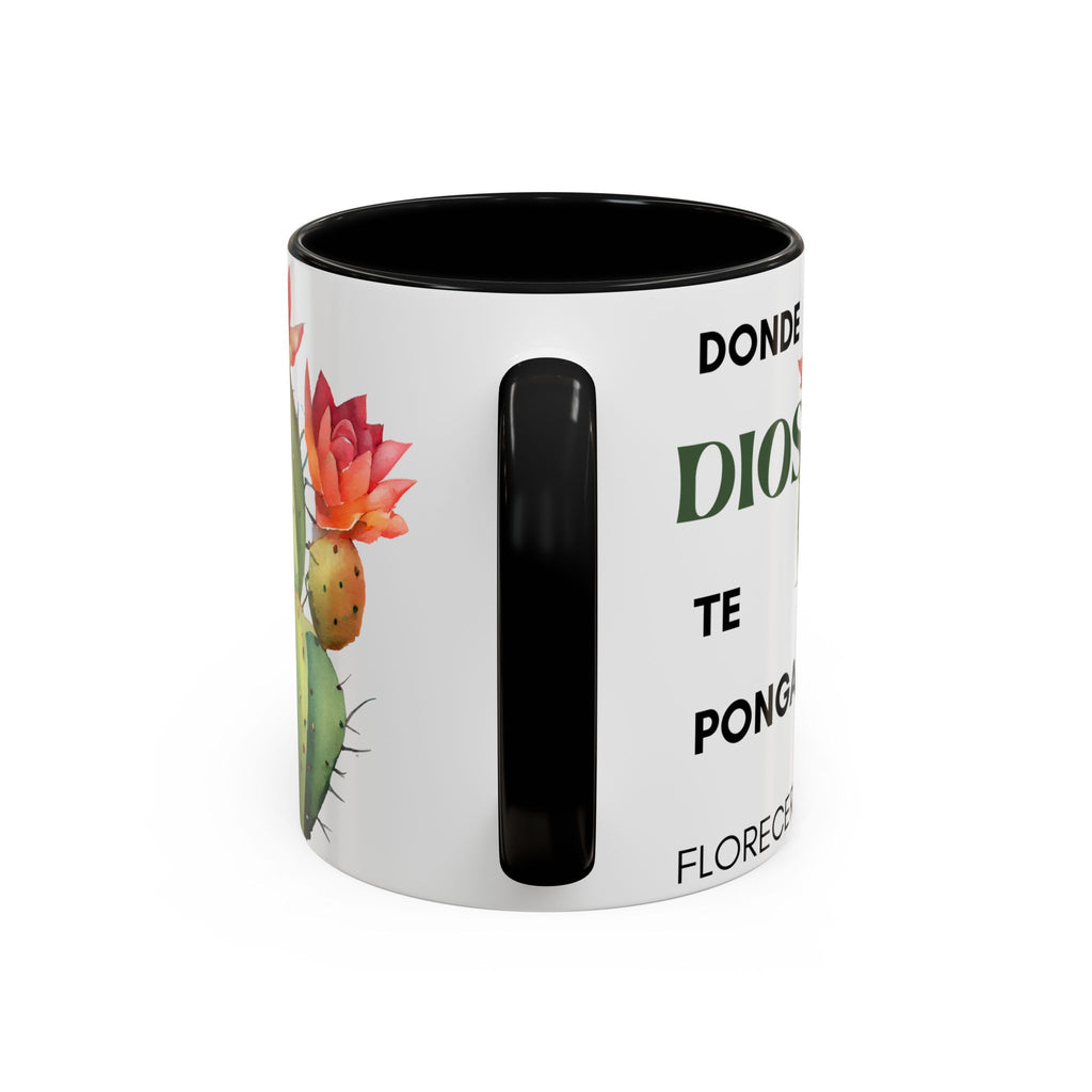 Cactus Floral Accent Coffee Mug – ‘Donde Dios Te Ponga Florecerás’ Spanish Inspirational Mug