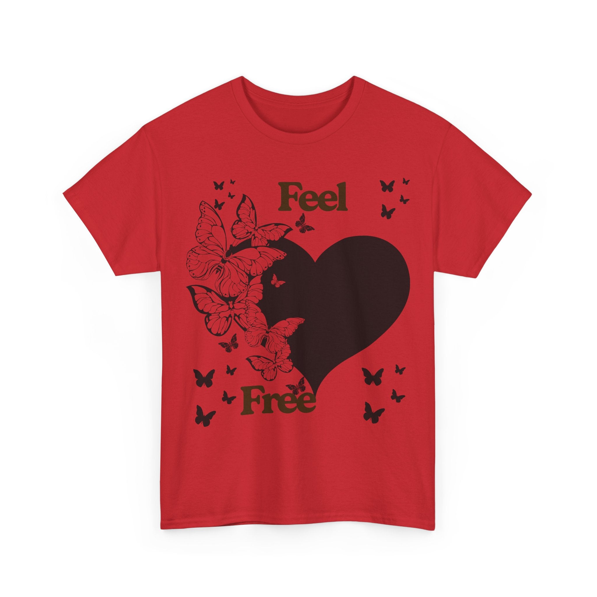 Butterfly Heart Unisex Heavy Cotton Tee, Feel Free Shirt, Nature Lover Gift, Casual Wear, Spring Fashion, Butterfly Design Tee