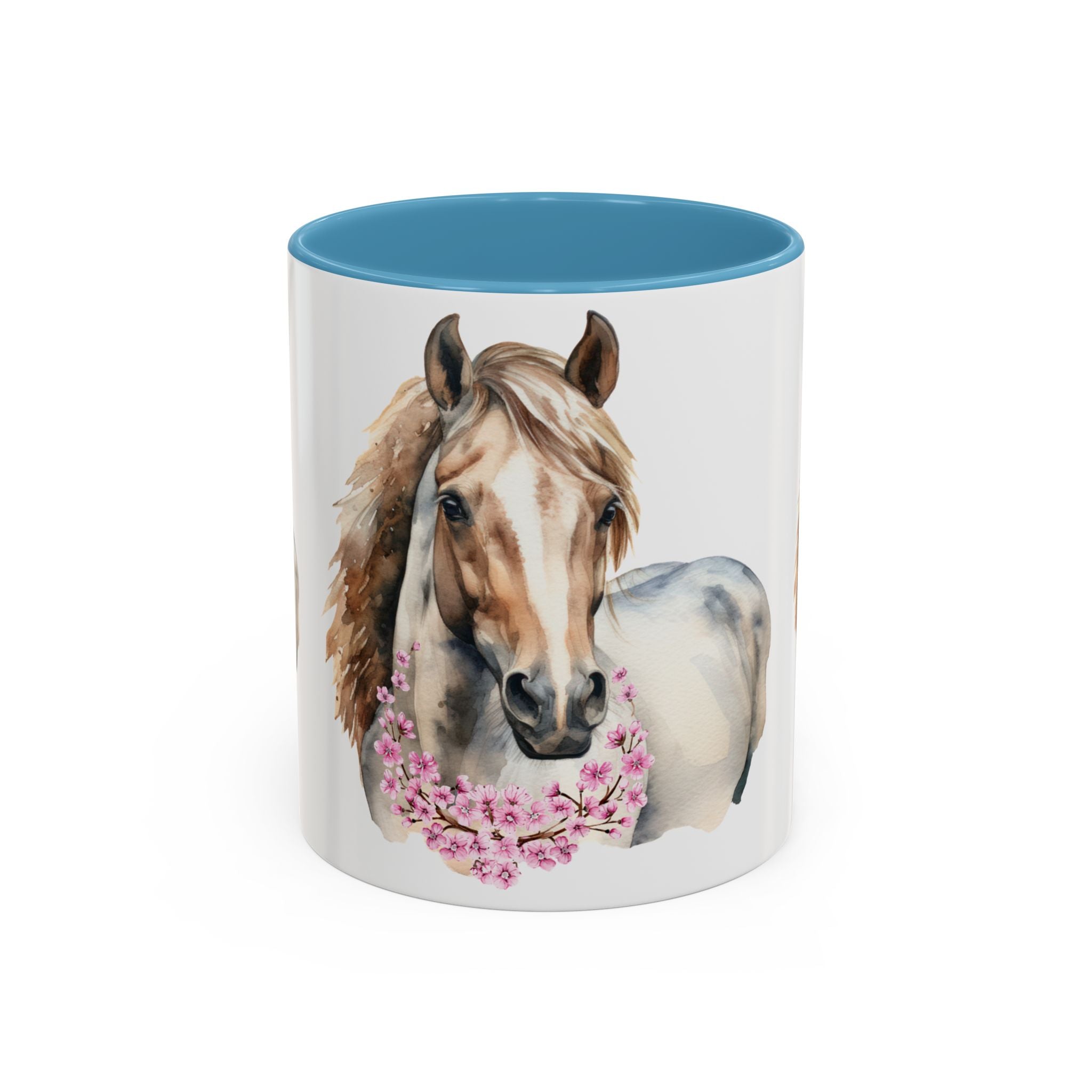 Horse Portrait Accent Coffee Mug — Floral Necklace Rustic Equestrian Gift (11/15oz)