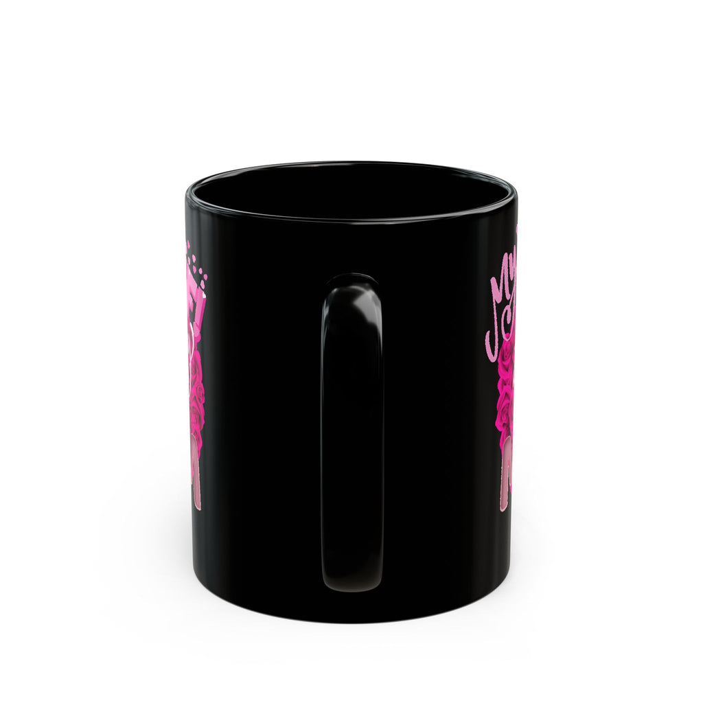 Mom Is My BFF Black Coffee Mug — Pink Heart Floral Mother's Day Gift (11oz & 15oz)
