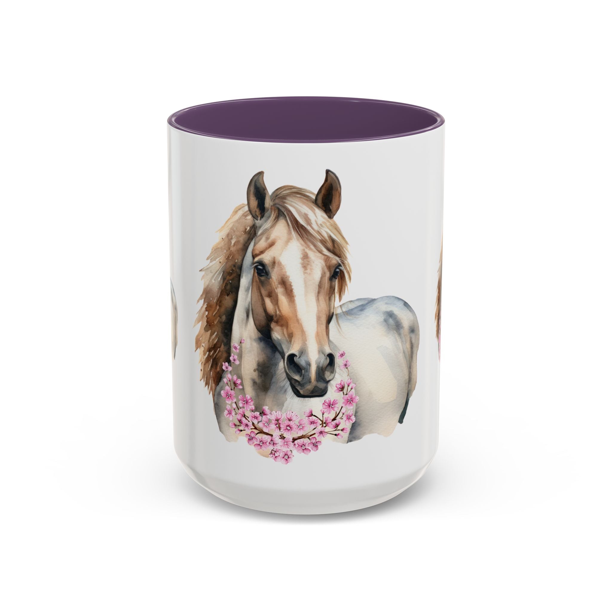 Horse Portrait Accent Coffee Mug — Floral Necklace Rustic Equestrian Gift (11/15oz)