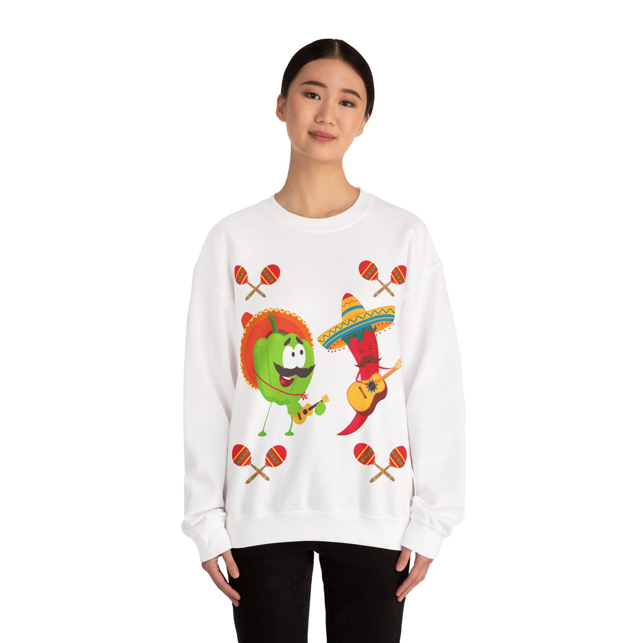 Fiesta Friends Sweatshirt — Cute Chili & Avocado with Sombreros, Maracas & Guitar