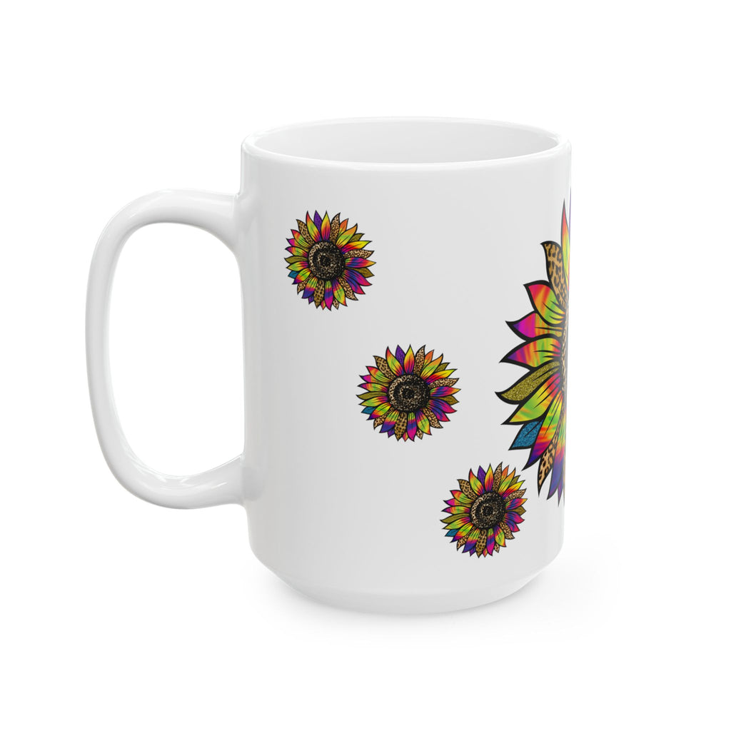 Rainbow Leopard Sunflower Ceramic Mug — Colorful Floral Coffee Cup (11oz, 15oz)