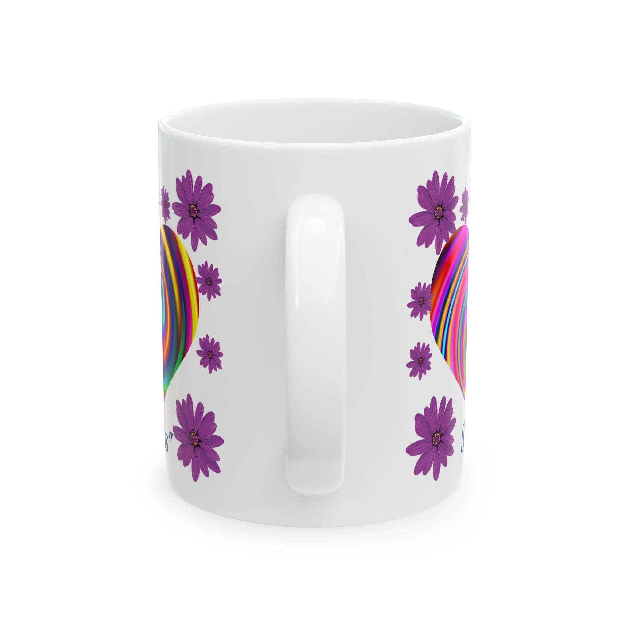 Whimsical Floral Heart Mug - Colorful Rainbow Design, Perfect for Gift, Home Office, Coffee Lovers, Tea Enthusiasts