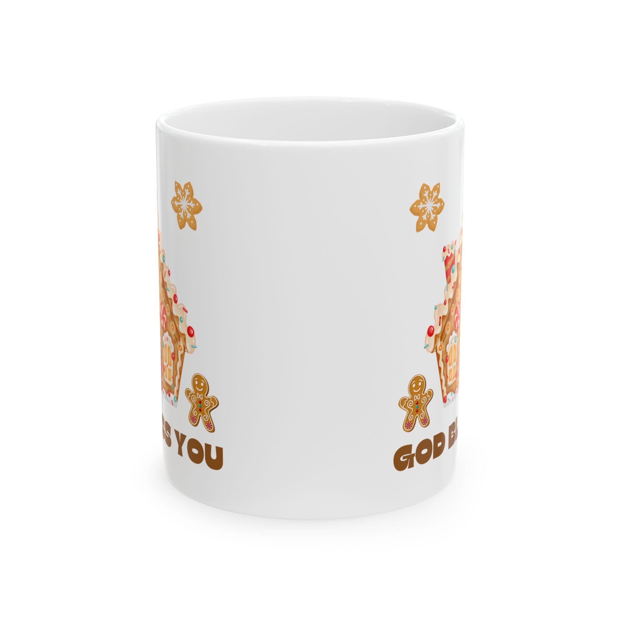 Gingerbread God Bless You Mug | Holiday Gift, Christmas Mug, Cute Coffee Cup, Festive Drinkware, Cozy Winter Decor