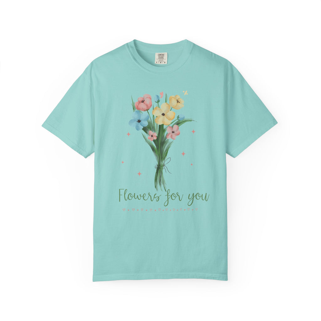 Flower Bouquet Unisex Garment-Dyed T-shirt, Spring Gift, Casual Wear, Floral Tee, Mother's Day Top, Gardening Shirt