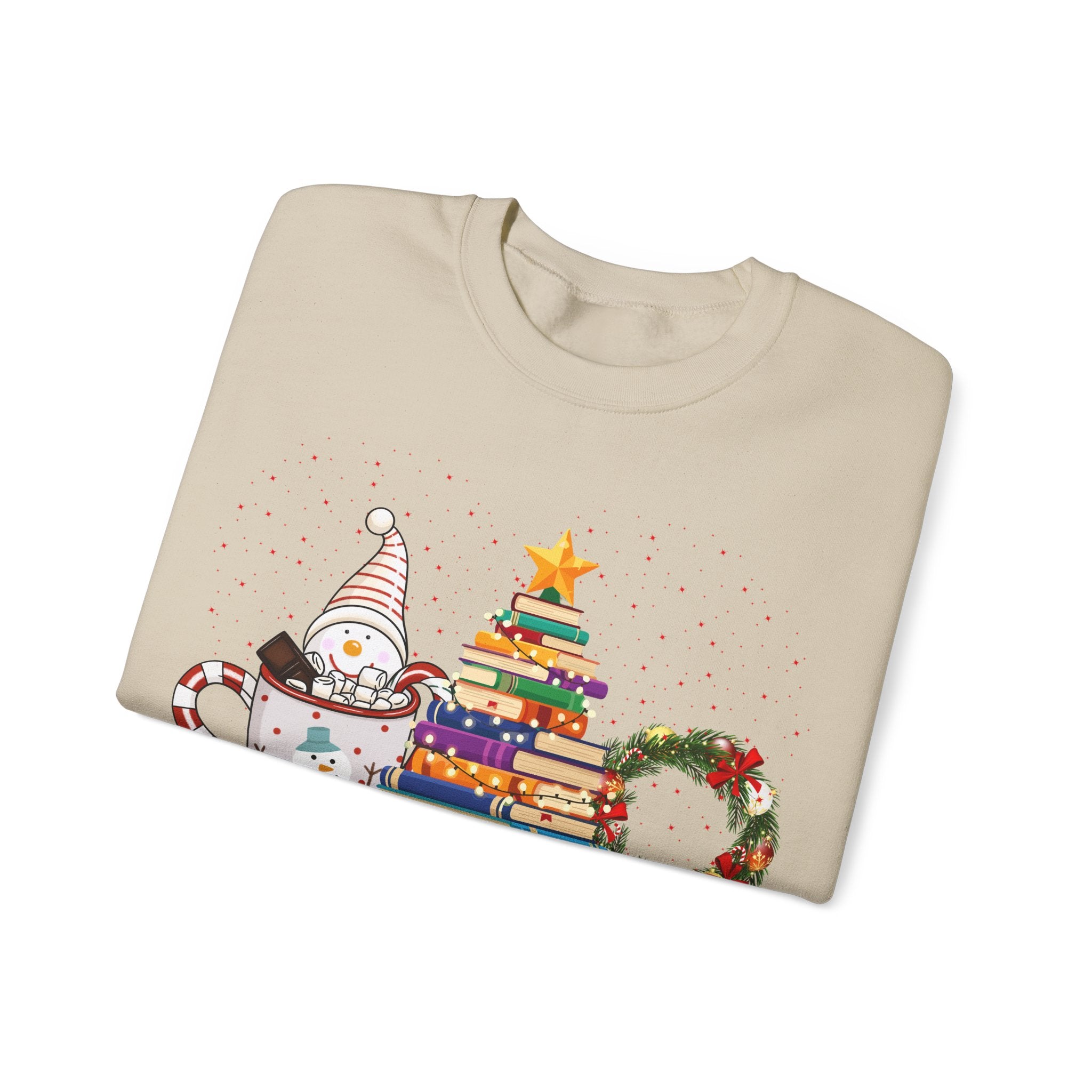 Merry Christmas Book Tree & Cat Crewneck Sweatshirt