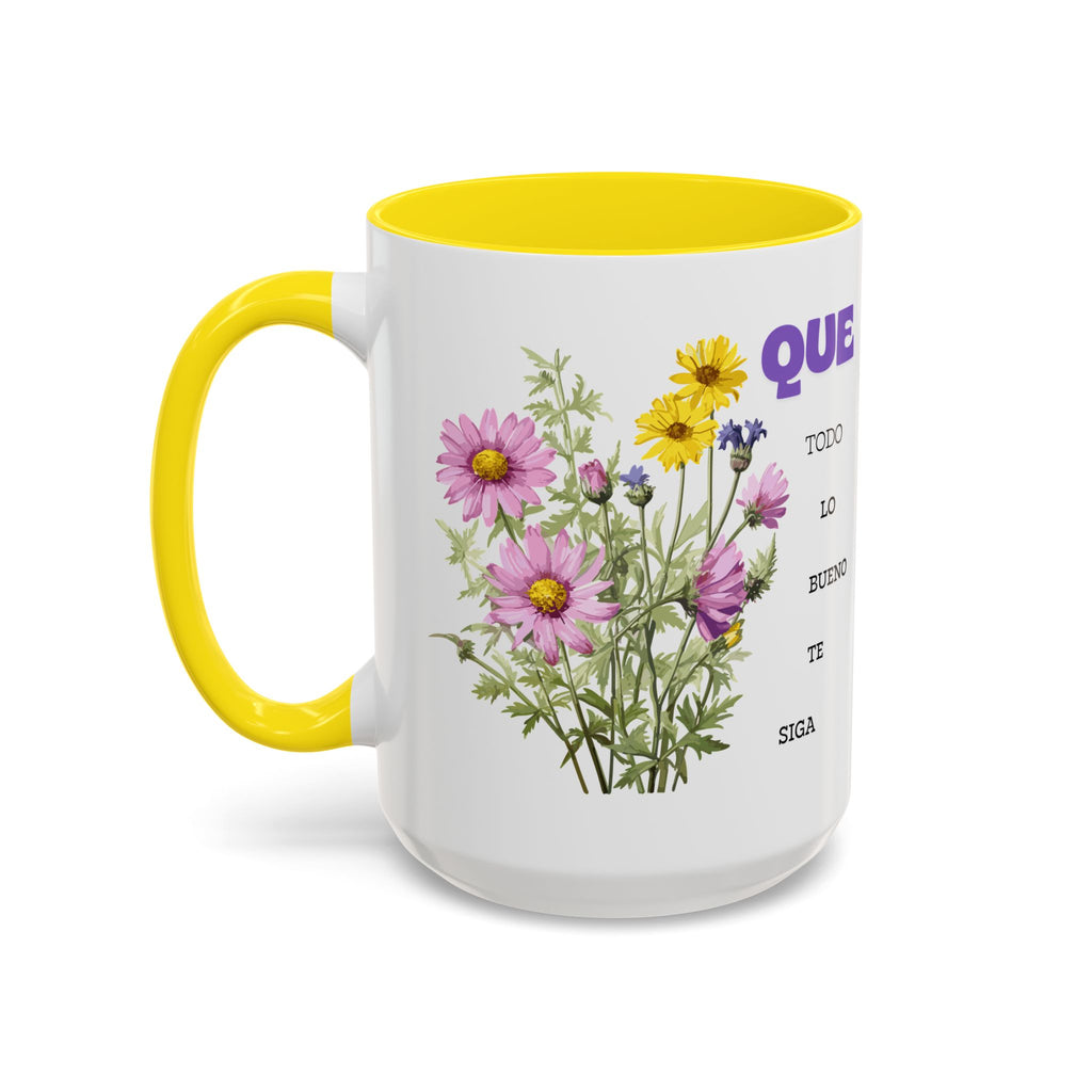 Inspirational Spanish Floral Coffee Mug — "Que todo lo bueno te siga" Accent Mug (11/15oz)