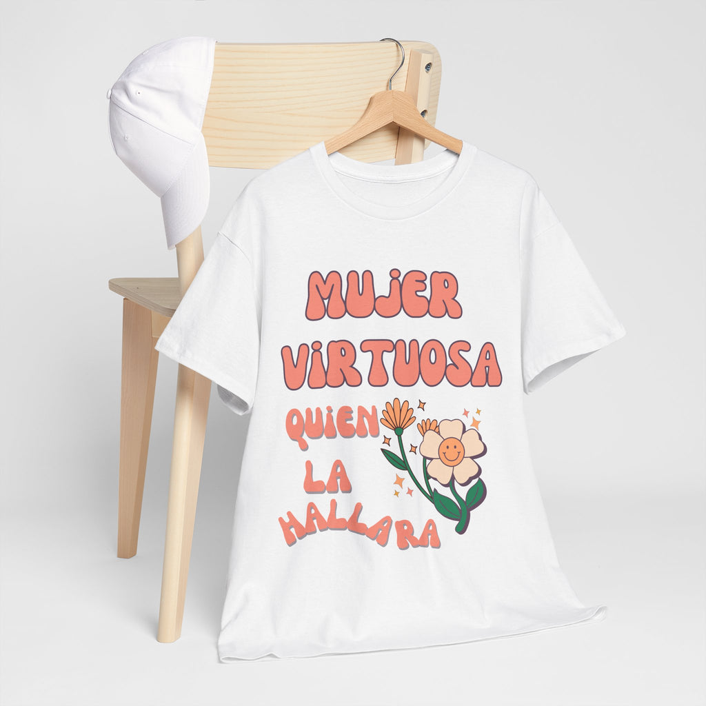 Empowering Unisex Heavy Cotton Tee - 'Mujer Virtuosa' Floral Print, Inspirational Gift, Feminist T-Shirt, Everyday Wear, Motivation Tee