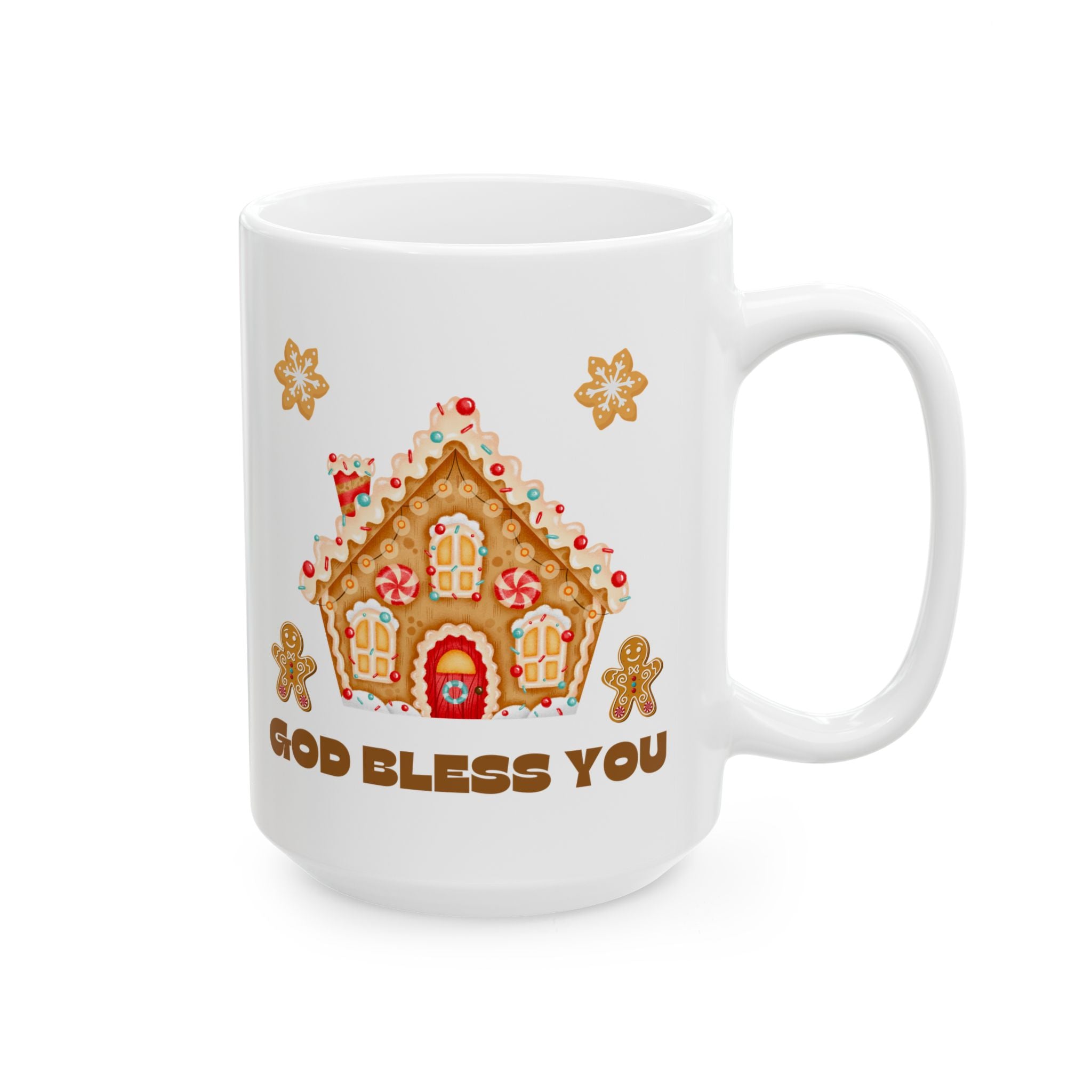 Gingerbread God Bless You Mug | Holiday Gift, Christmas Mug, Cute Coffee Cup, Festive Drinkware, Cozy Winter Decor