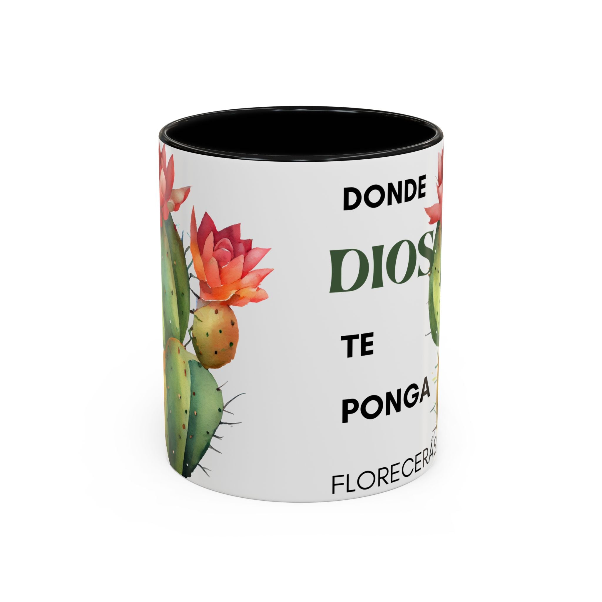Cactus Floral Accent Coffee Mug – ‘Donde Dios Te Ponga Florecerás’ Spanish Inspirational Mug
