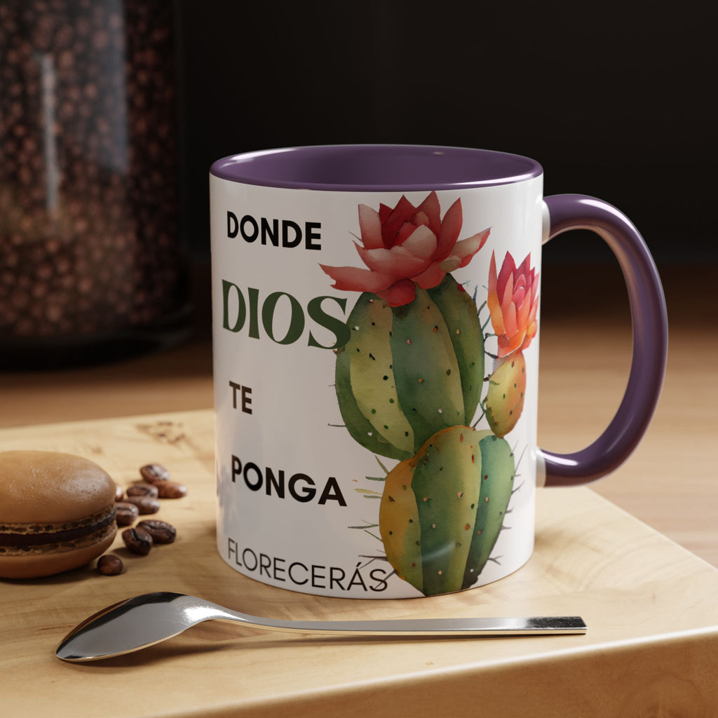 Cactus Floral Accent Coffee Mug – ‘Donde Dios Te Ponga Florecerás’ Spanish Inspirational Mug
