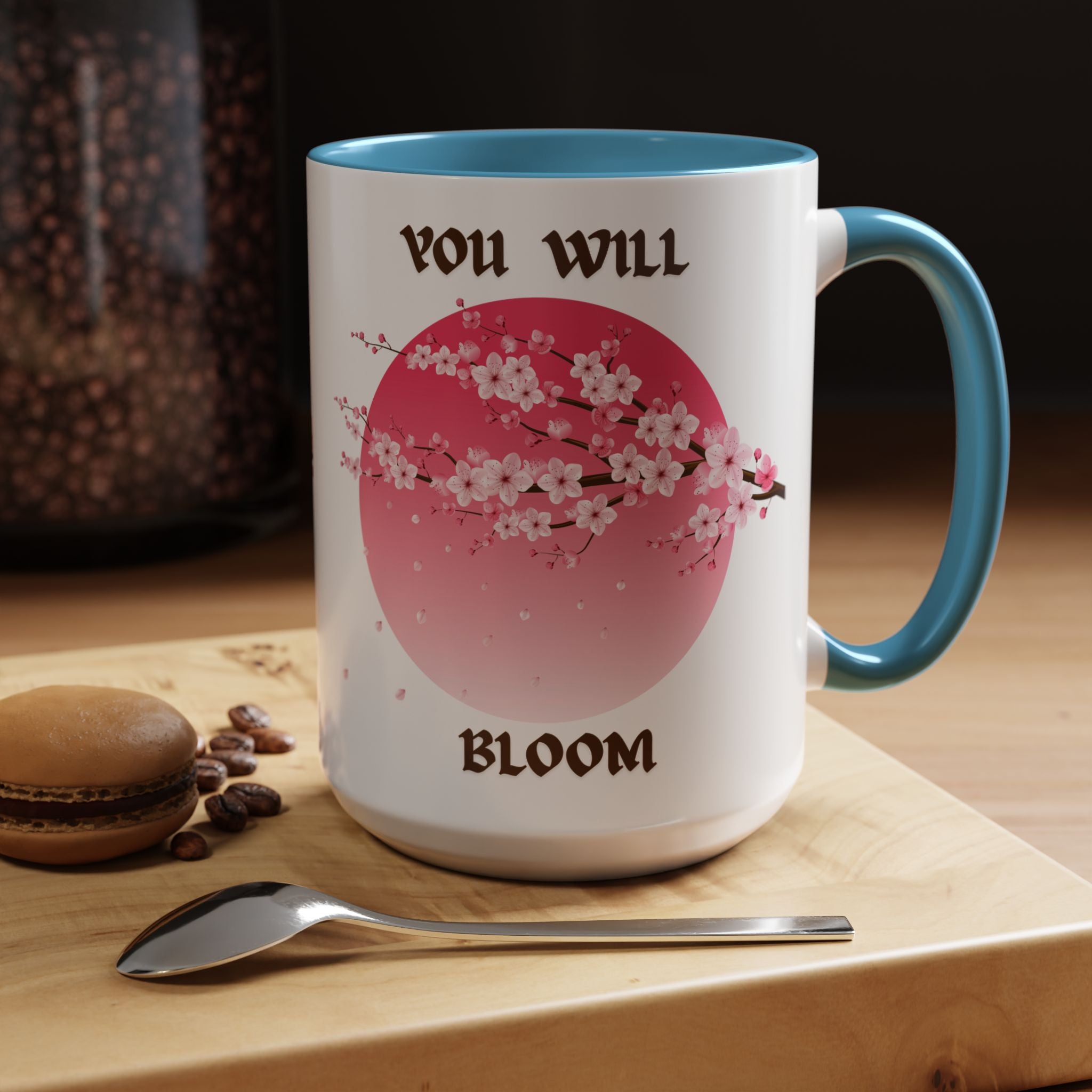 You Will Bloom Accent Coffee Mug — Cherry Blossom Inspirational 11/15oz