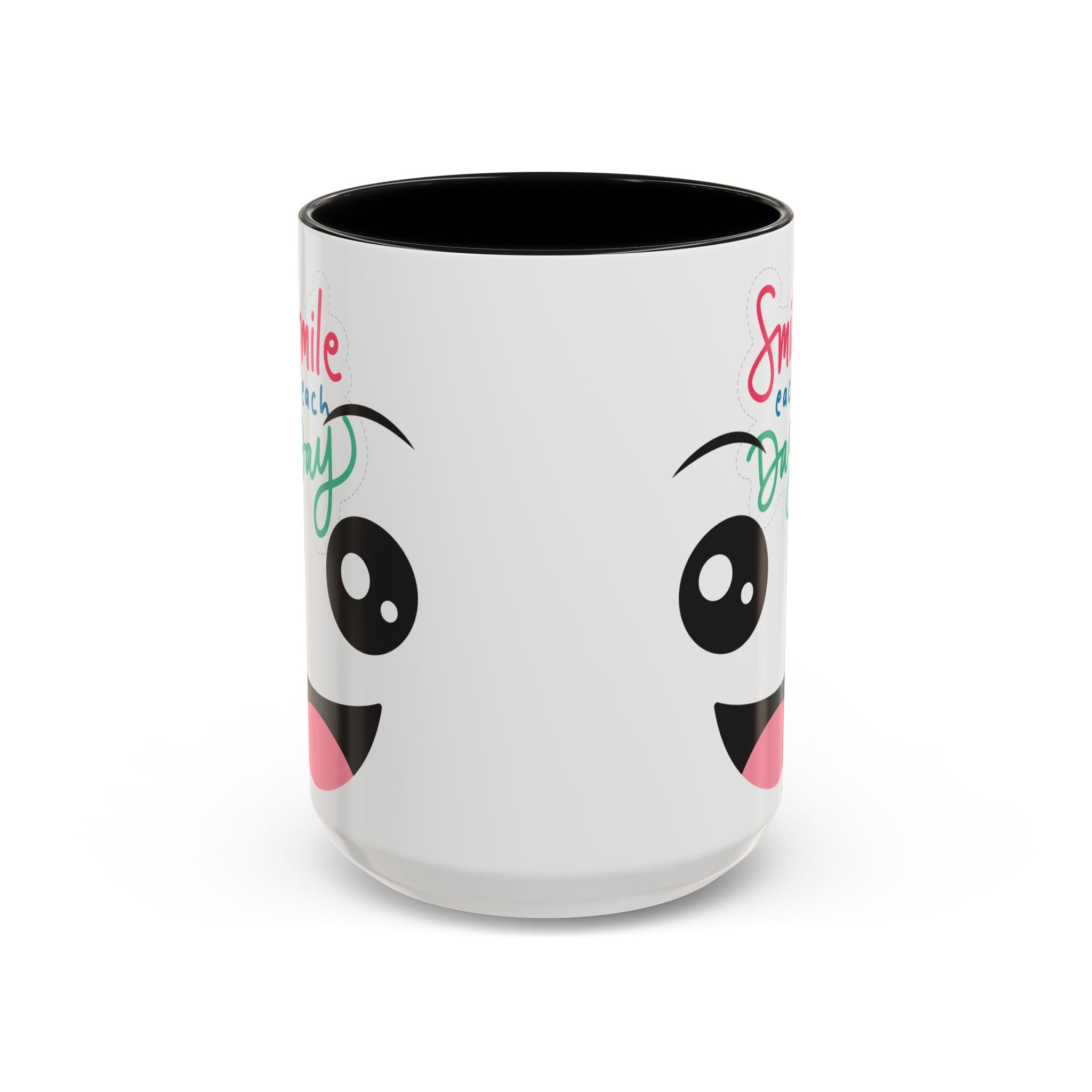 Smile Each Day Coffee Mug — Cute Cartoon Face Accent Mug (11/15oz)