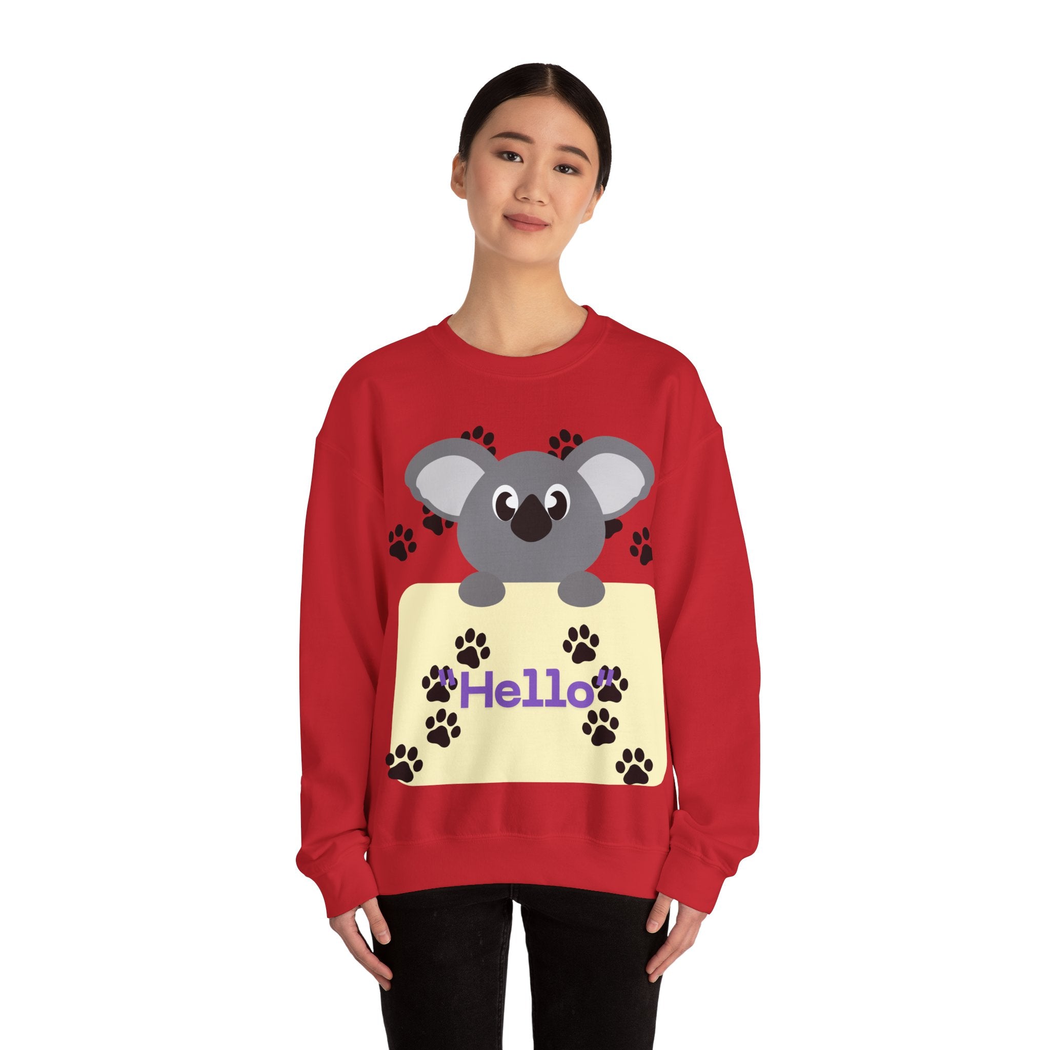 Cute Koala Hello Sweatshirt, Unisex Cozy Crewneck, Pet Lover Gift, Animal Lover Apparel, Fun Casual Wear, Cute Graphic Sweater