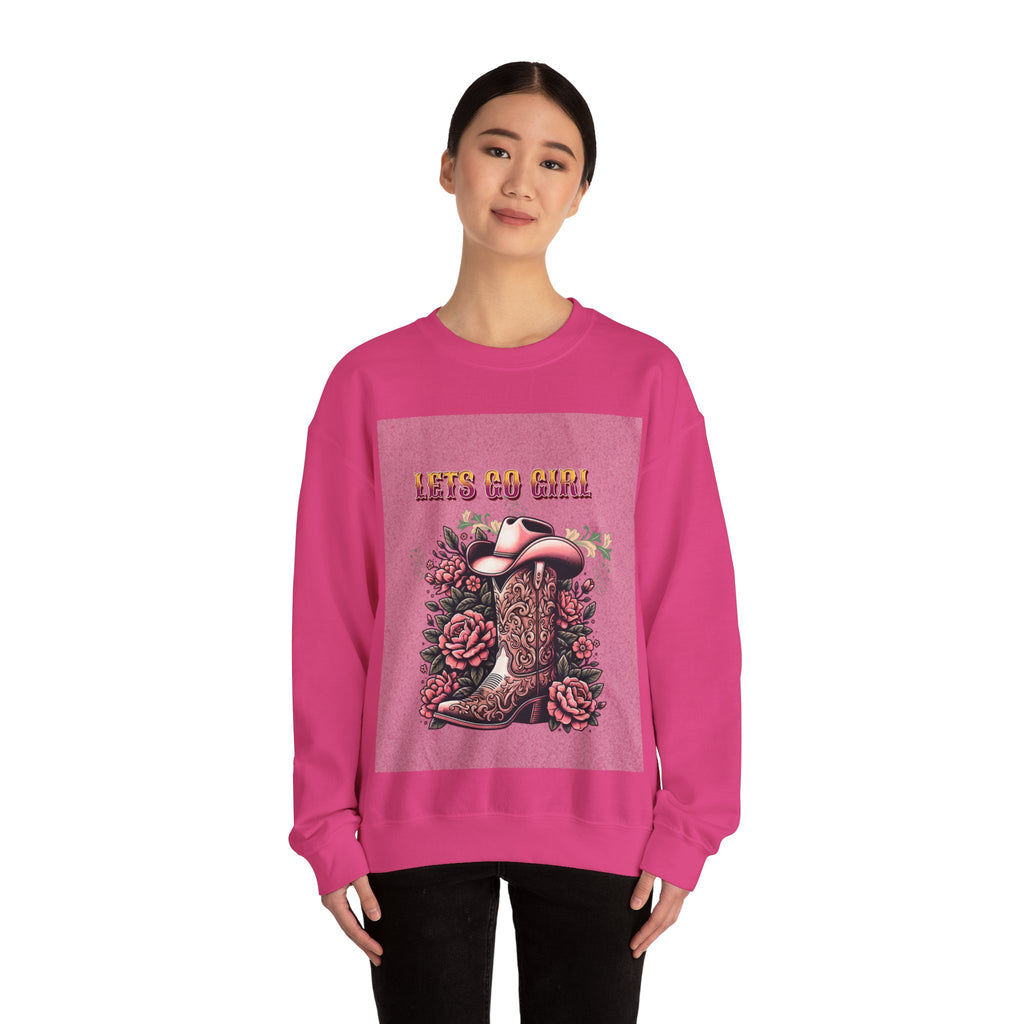 Cowgirl Boots Sweatshirt, Let’s Go Girl Crewneck, Western Style Apparel, Cozy Gift for Her, Trendy Graphic Sweatshirt