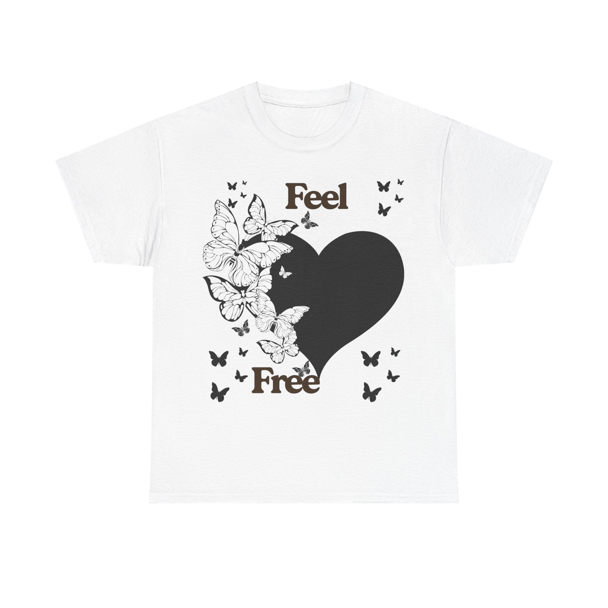 Butterfly Heart Unisex Heavy Cotton Tee, Feel Free Shirt, Nature Lover Gift, Casual Wear, Spring Fashion, Butterfly Design Tee