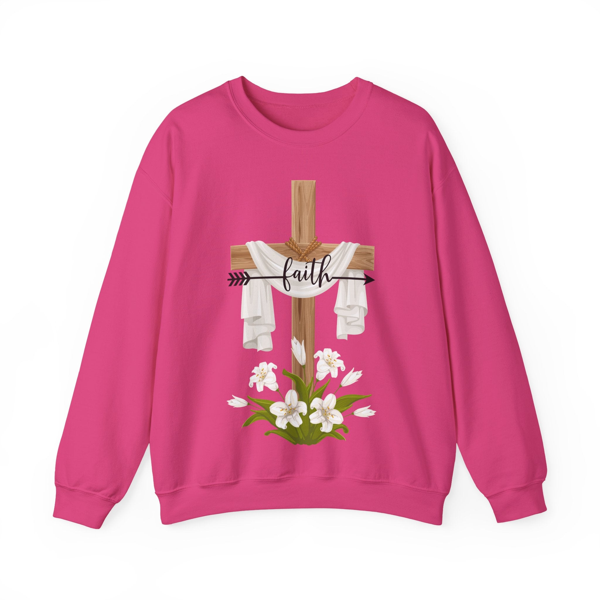 Faith Cross Crewneck Sweatshirt — Easter Lily Christian Pullover