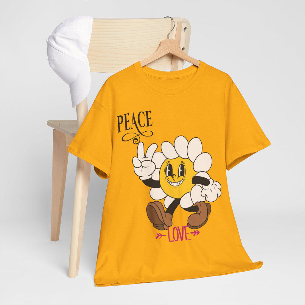 Peace & Love Daisy Character T-Shirt — Retro Smiley Flower Tee