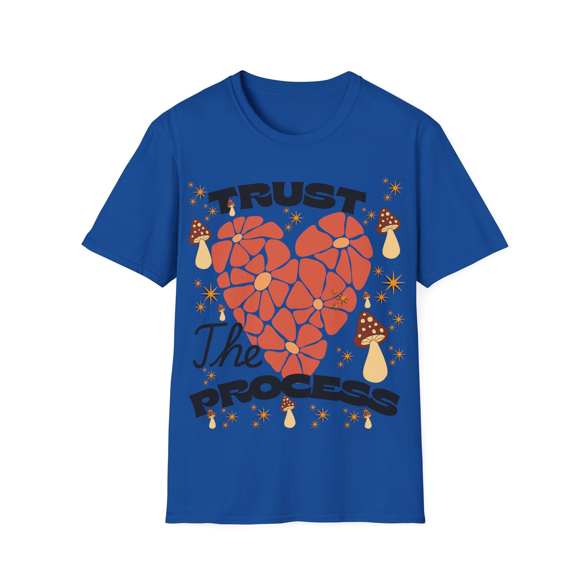 Trust The Process Heart T-Shirt — Positive Motivation Tee with Mushroom & Mosaic Heart Design