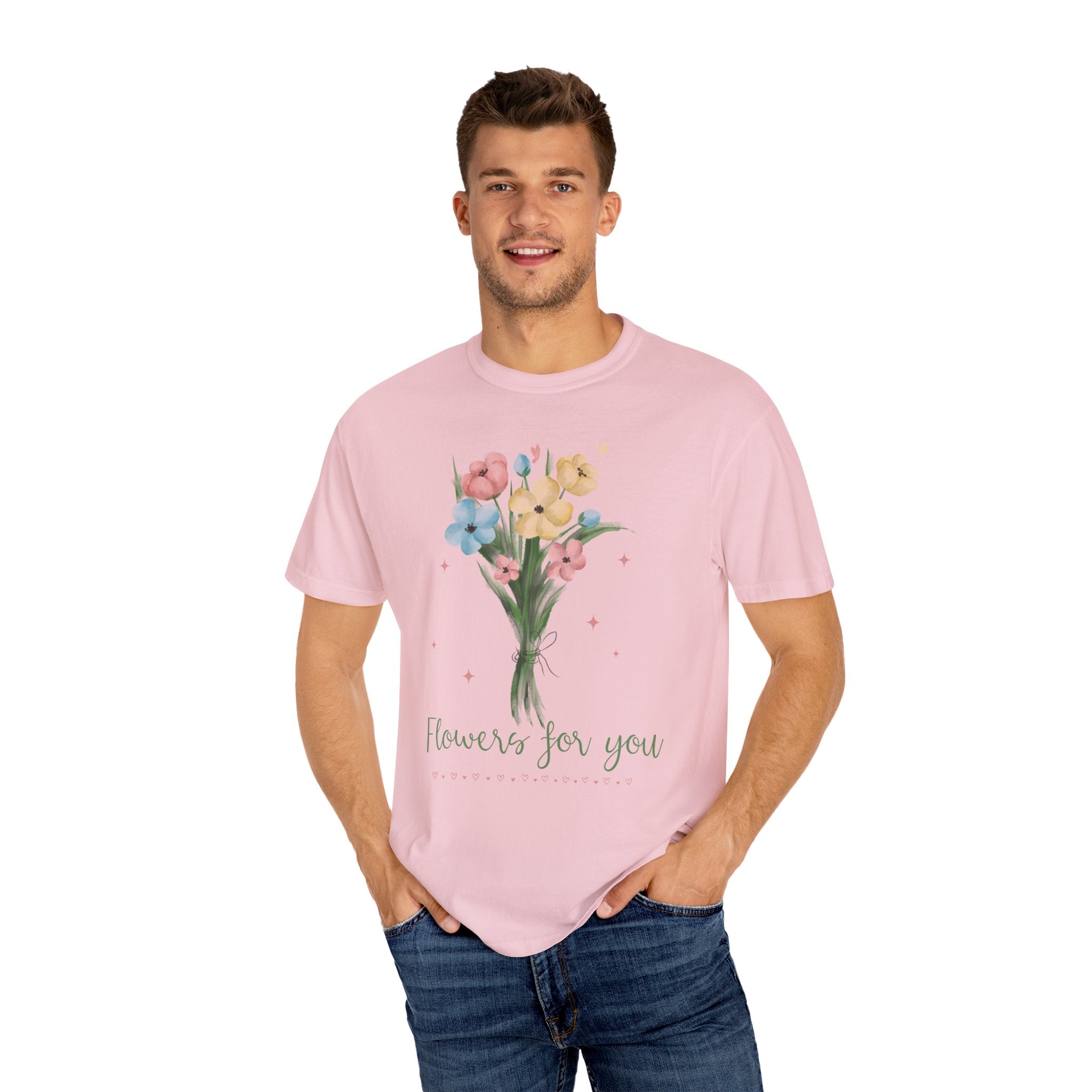 Flower Bouquet Unisex Garment-Dyed T-shirt, Spring Gift, Casual Wear, Floral Tee, Mother's Day Top, Gardening Shirt
