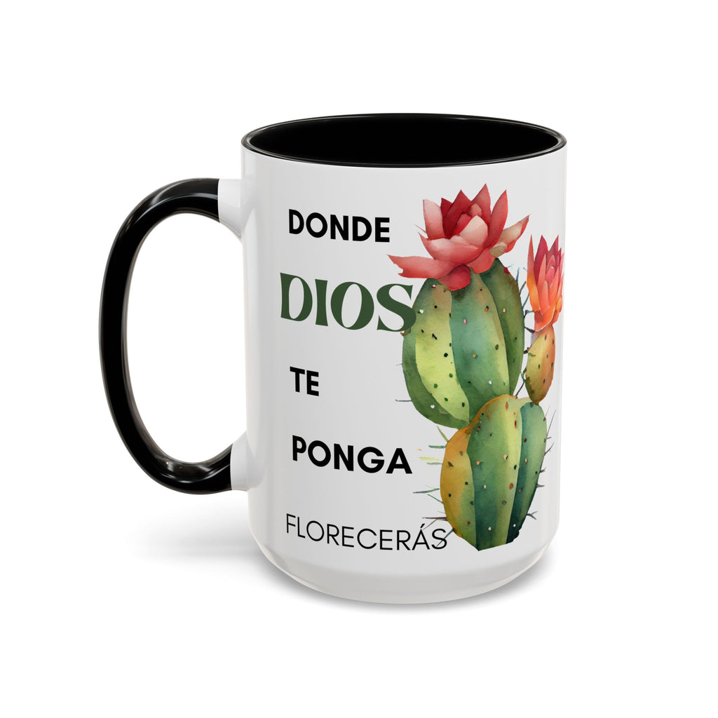 Cactus Floral Accent Coffee Mug – ‘Donde Dios Te Ponga Florecerás’ Spanish Inspirational Mug