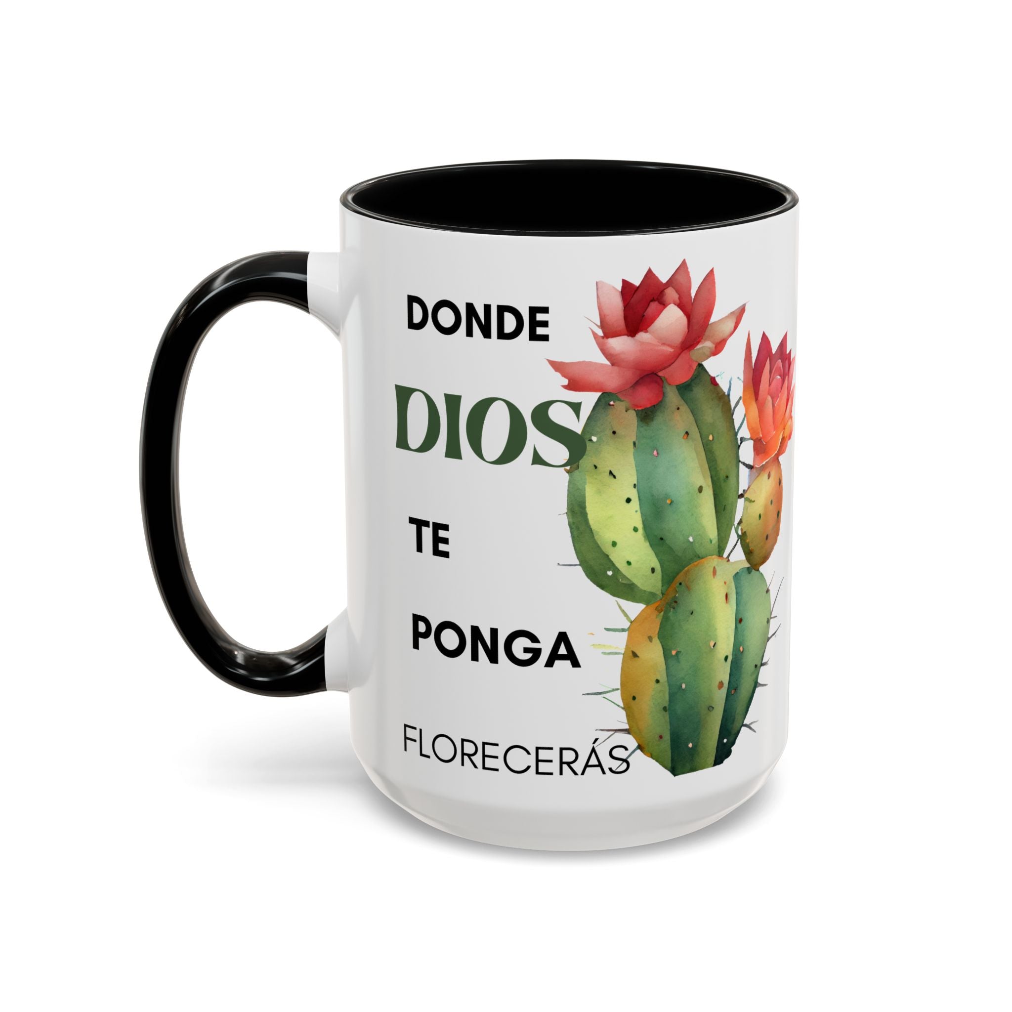 Cactus Floral Accent Coffee Mug – ‘Donde Dios Te Ponga Florecerás’ Spanish Inspirational Mug