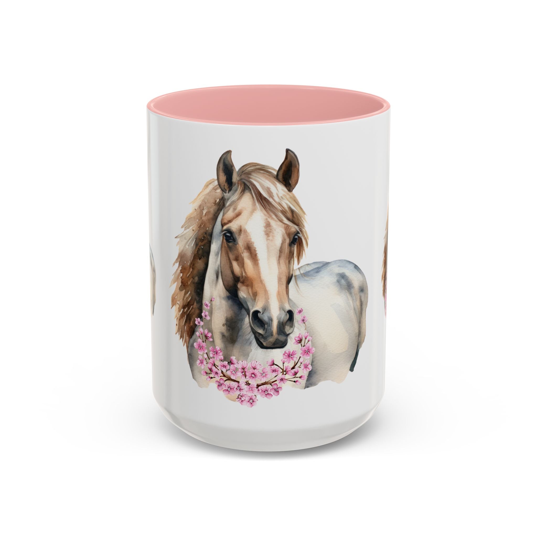 Horse Portrait Accent Coffee Mug — Floral Necklace Rustic Equestrian Gift (11/15oz)