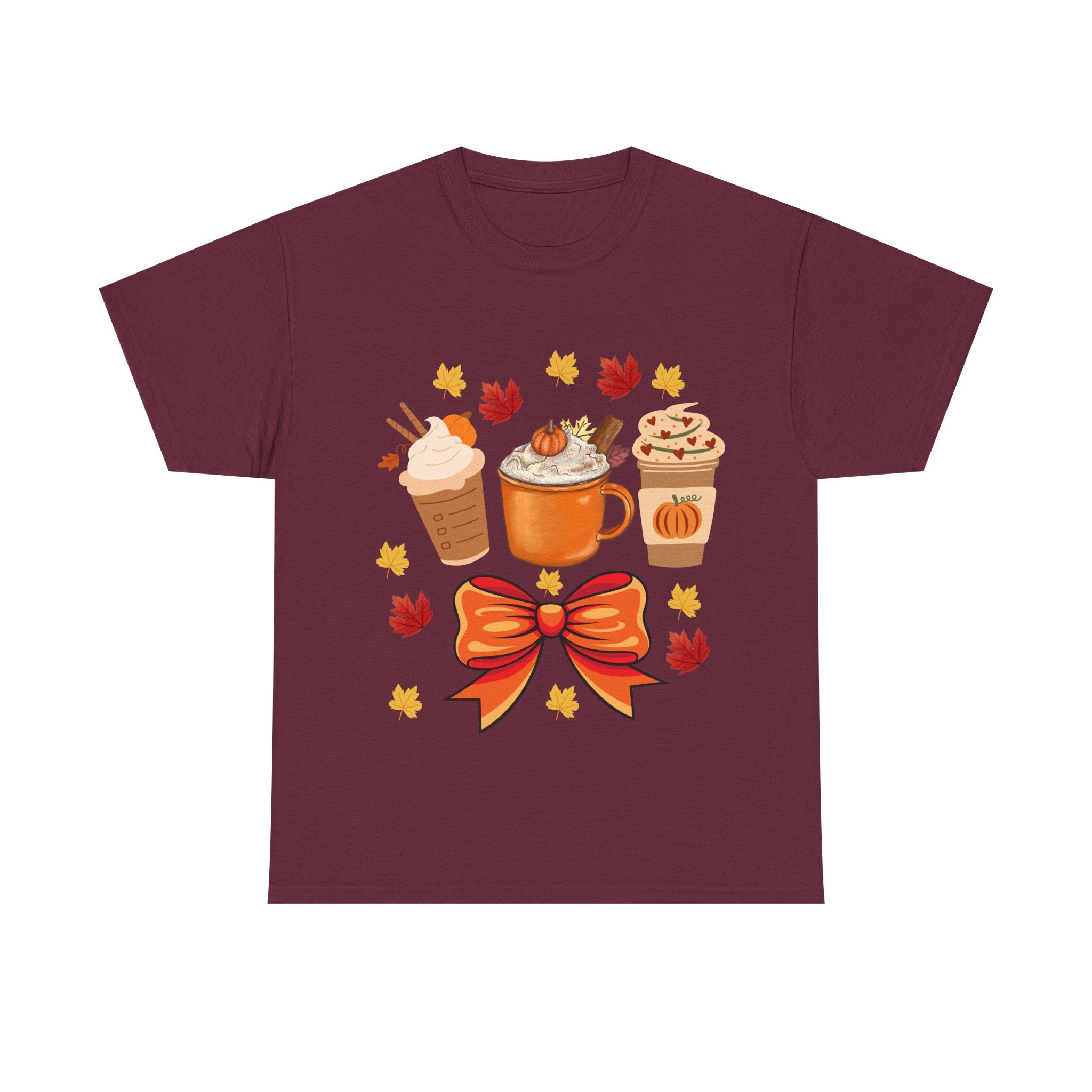 Fall-Themed Unisex Heavy Cotton Tee, Autumn Shirt, Pumpkin Spice Tee, Cozy Fall Apparel, Coffee Lover T-shirt