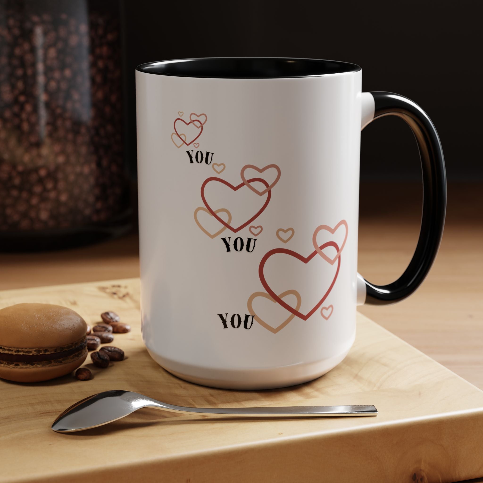 Love You Accent Coffee Mug, Valentine's Day Gift, Heart Mug, Cute Coffee Cup, Romantic Beverage Container